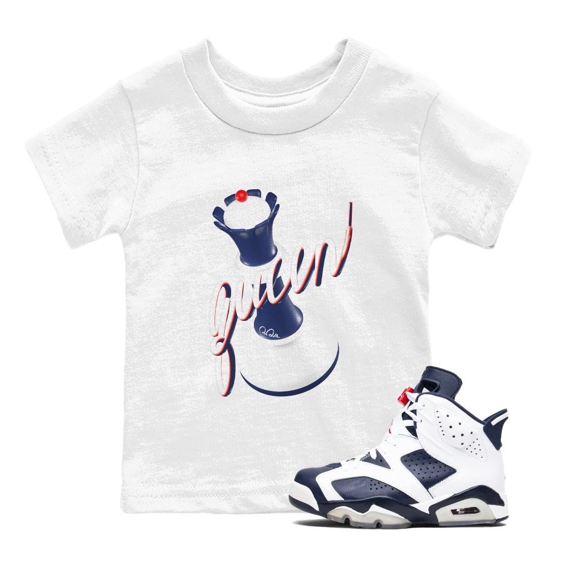 6s White And Midnight Navy shirts to match jordans 3D Queen sneaker match tees Air Jordan 6 White And Midnight Navy SNRT Sneaker Tees streetwear brand Baby and Youth White 1 cotton tee