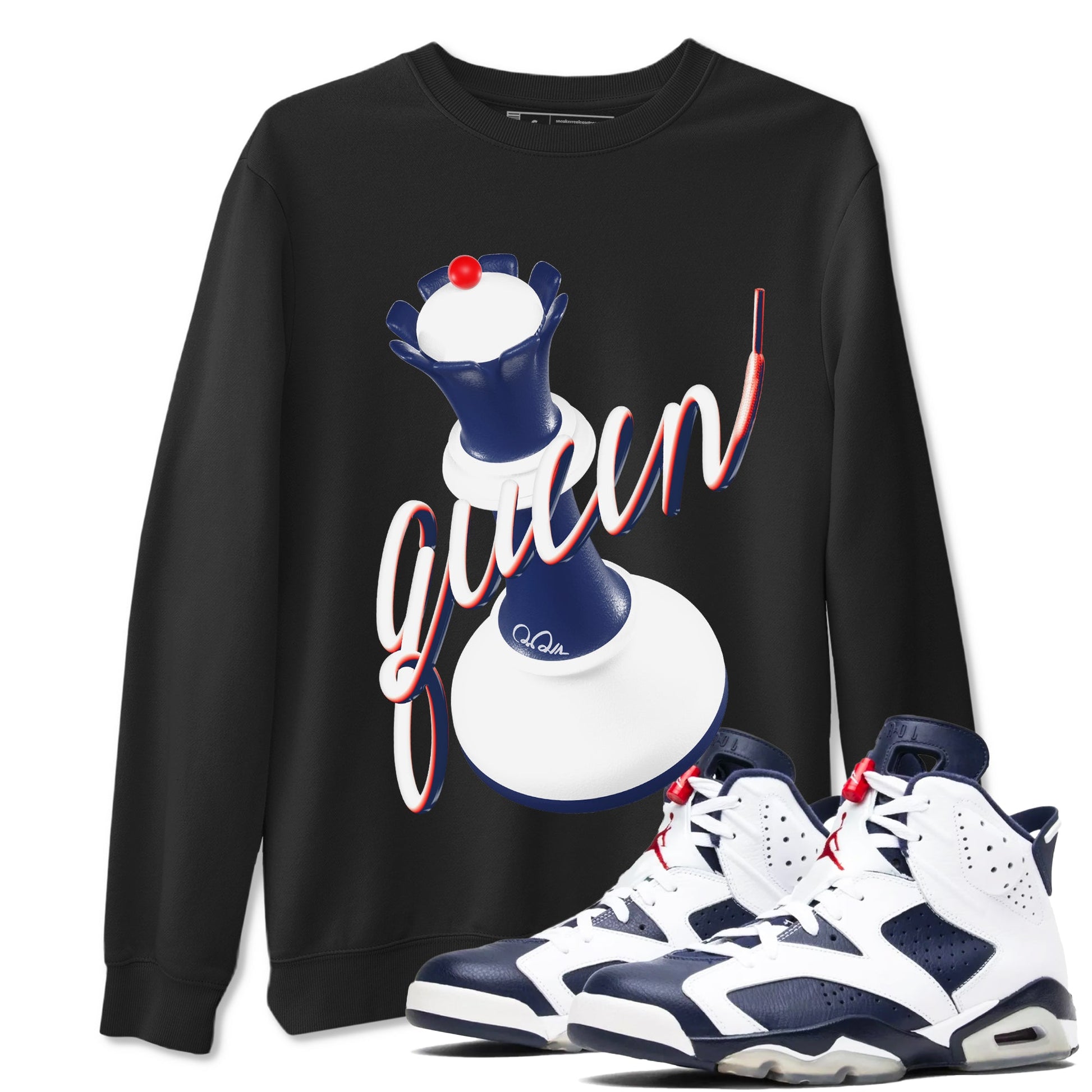 6s White And Midnight Navy shirts to match jordans 3D Queen sneaker match tees Air Jordan 6 White And Midnight Navy SNRT Sneaker Tees streetwear brand Black 1 unisex cotton tee