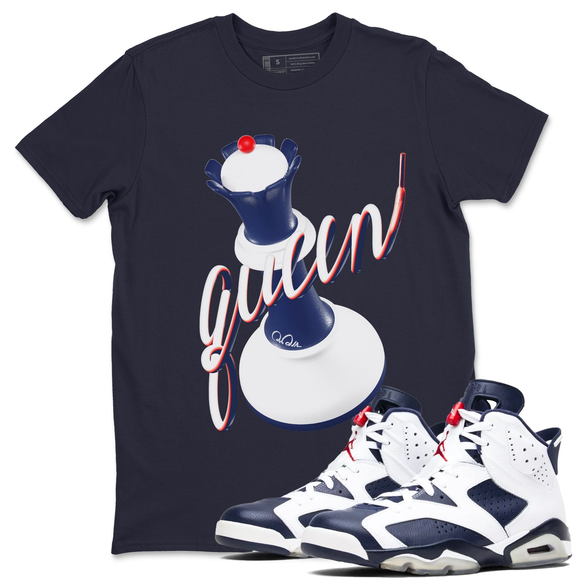 6s White And Midnight Navy shirts to match jordans 3D Queen sneaker match tees Air Jordan 6 White And Midnight Navy SNRT Sneaker Tees streetwear brand Navy 1 unisex cotton tee
