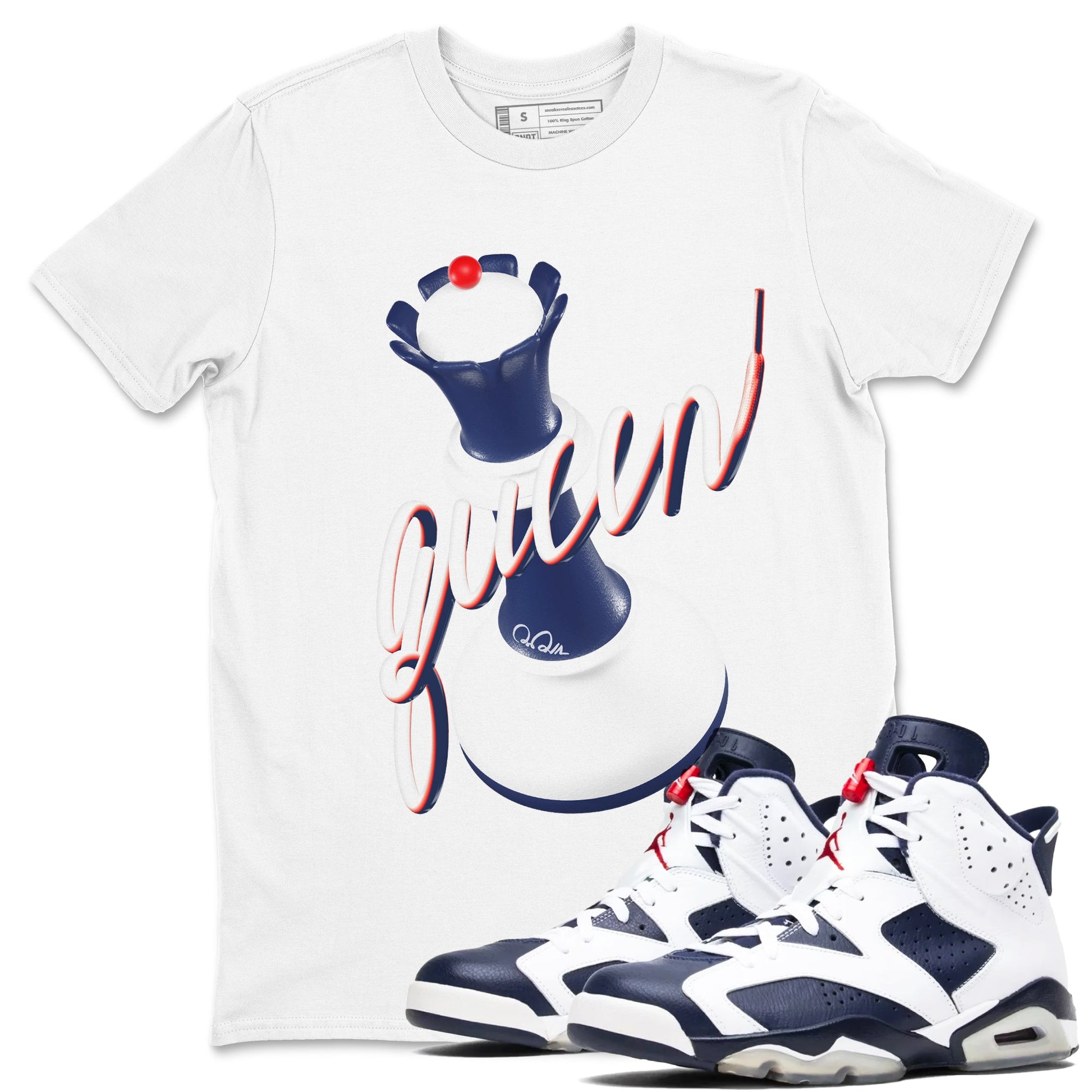 6s White And Midnight Navy shirts to match jordans 3D Queen sneaker match tees Air Jordan 6 White And Midnight Navy SNRT Sneaker Tees streetwear brand White 1 unisex cotton tee