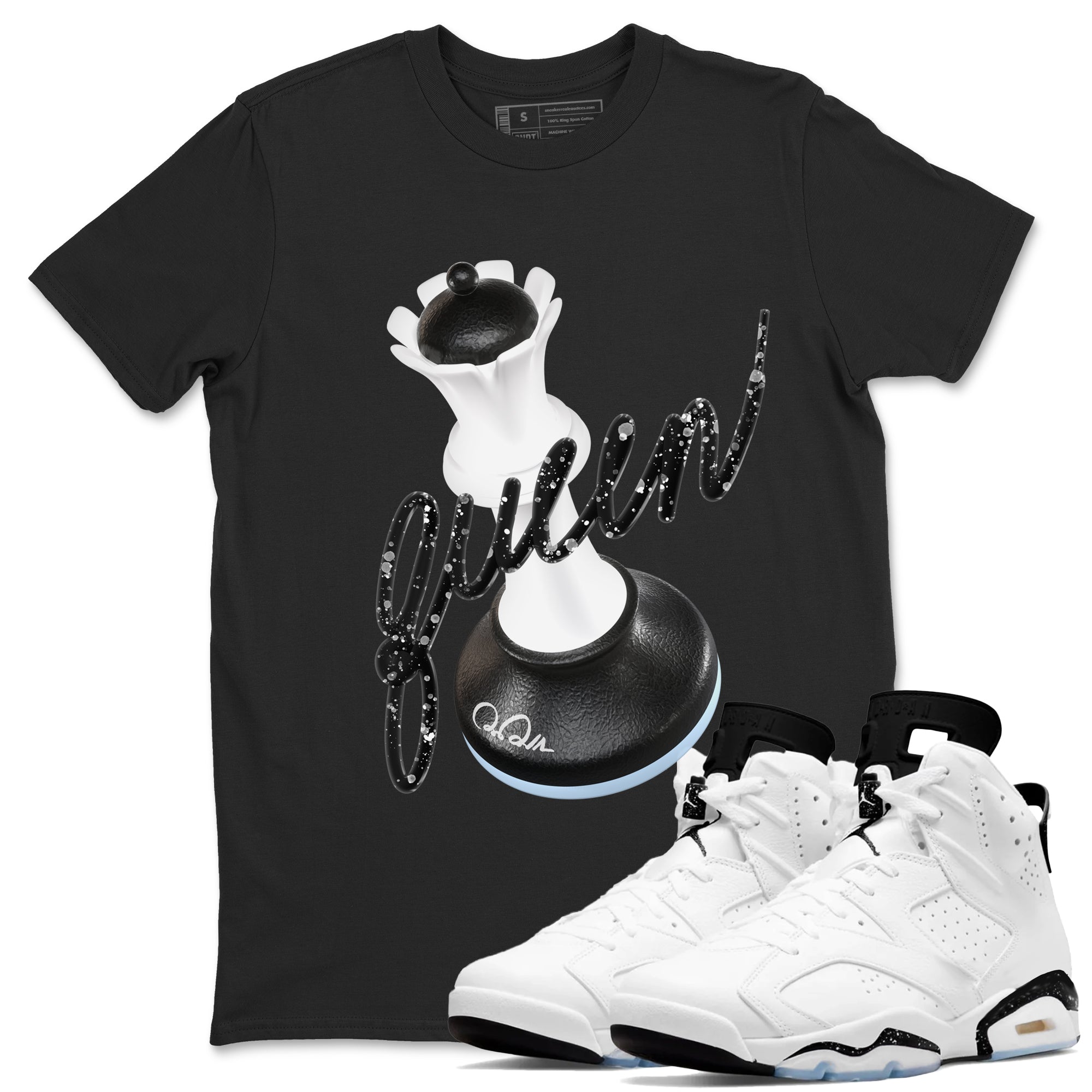 AJ6 White Black shirts to match jordans 3D Queen sneaker match tees Air Jordan 6 White Black SNRT Sneaker Tees streetwear brand Black 1 unisex cotton tee
