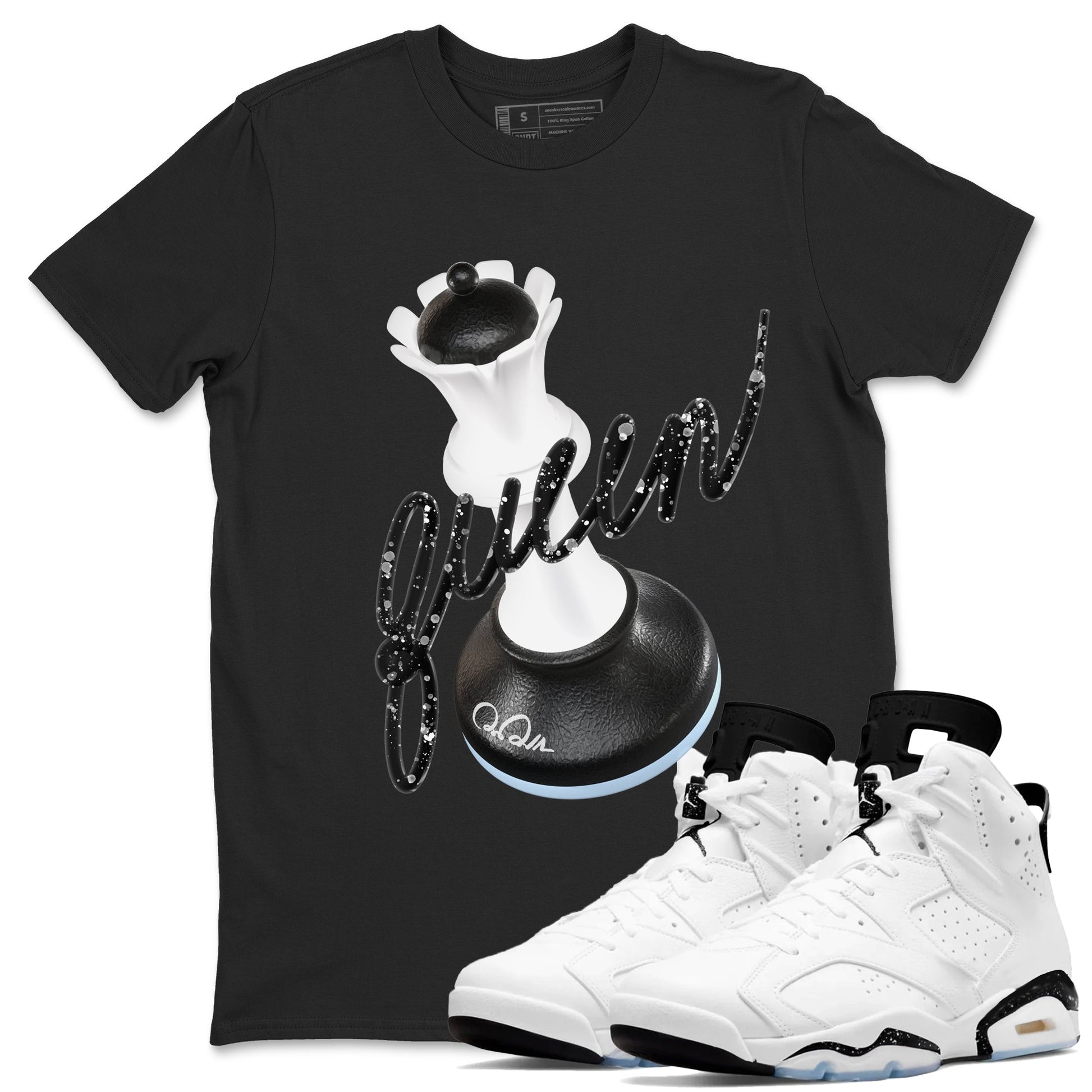 AJ6 White Black shirts to match jordans 3D Queen sneaker match tees Air Jordan 6 White Black SNRT Sneaker Tees streetwear brand Black 1 unisex cotton tee