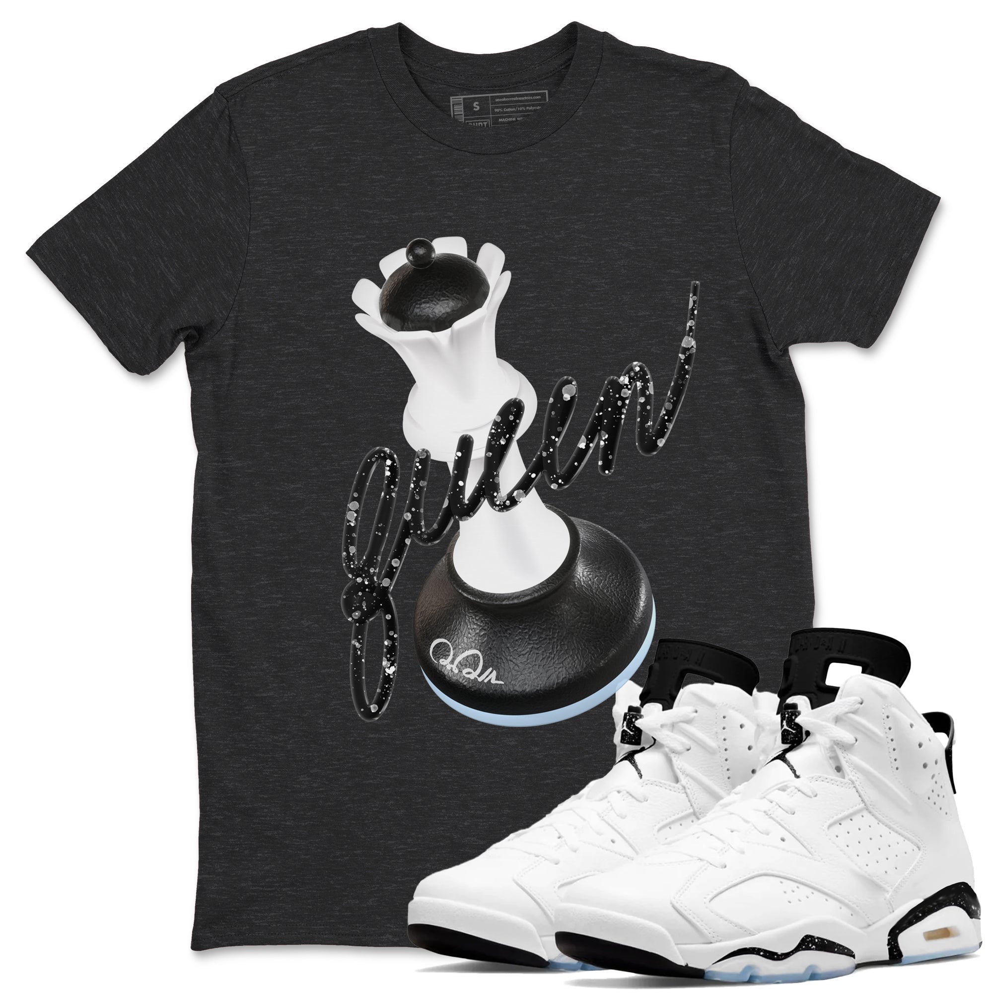 AJ6 White Black shirts to match jordans 3D Queen sneaker match tees Air Jordan 6 White Black SNRT Sneaker Tees streetwear brand Charcoal Heather 1 unisex cotton tee