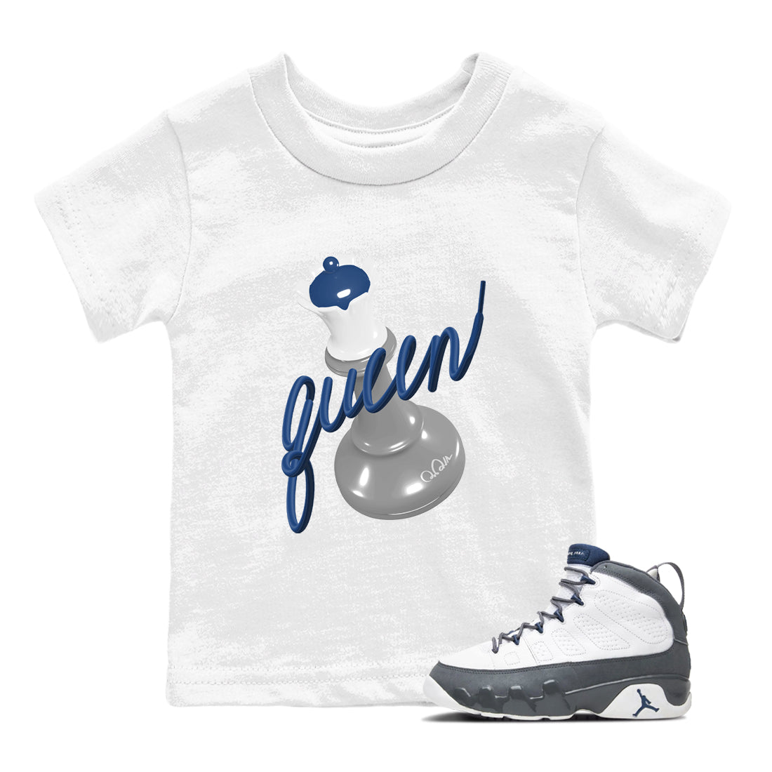 Sneaker match tees – Sneaker Tees To Match Air Jordan 9 Flint Grey Shoes – 3D Queen Kids T-Shirt White 1