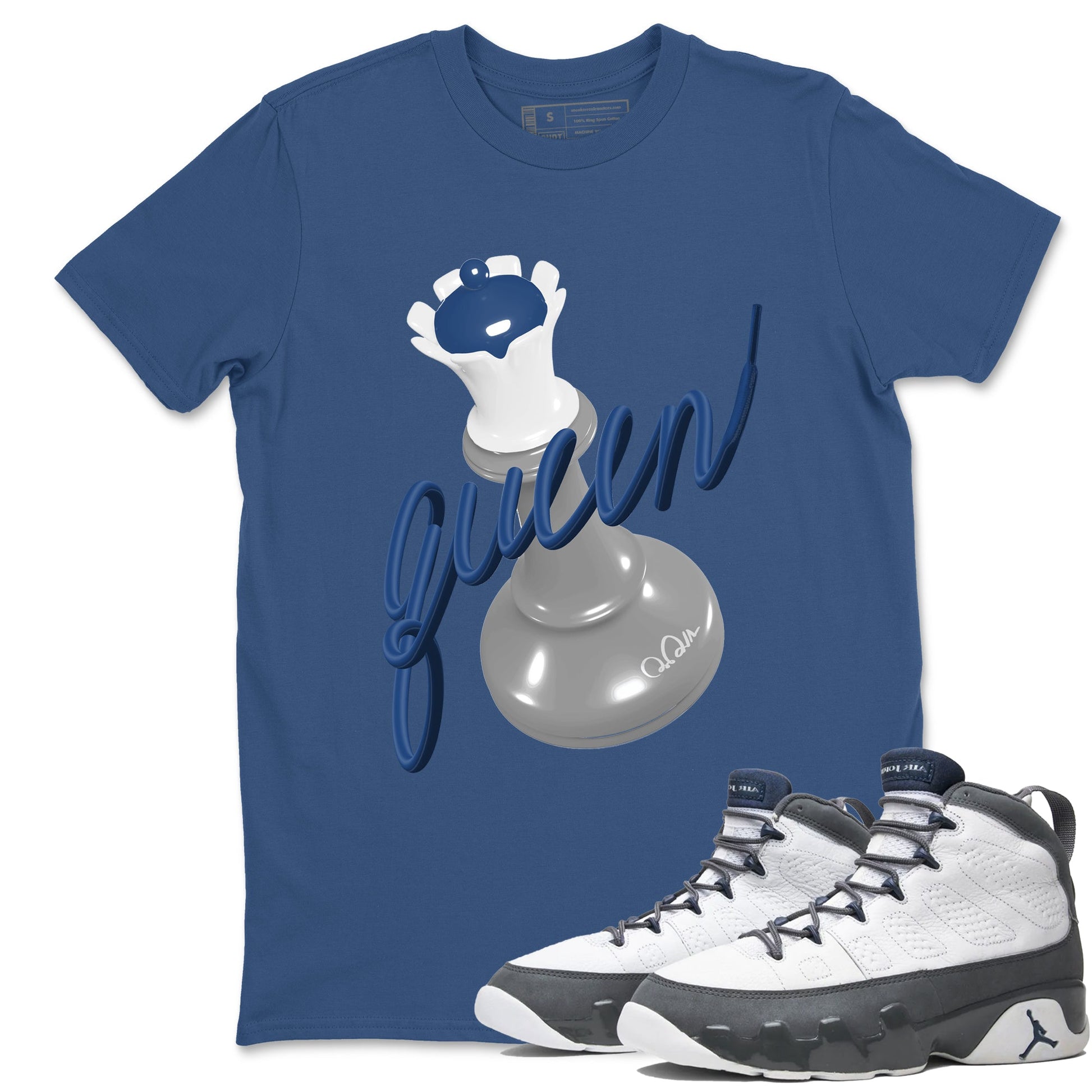 Sneaker match tees – Sneaker Tees To Match Air Jordan 9 Flint Grey Shoes – 3D Queen Tee Denim Blue 1