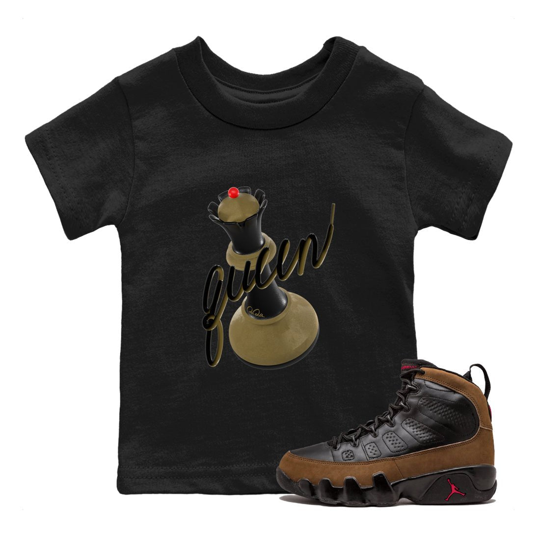 9s Olive shirts to match jordans 3D Queen sneaker match tees Air Jordan 9 Olive match shoes to clothes SNRT Sneaker Tees Youth Baby Black 1 tee