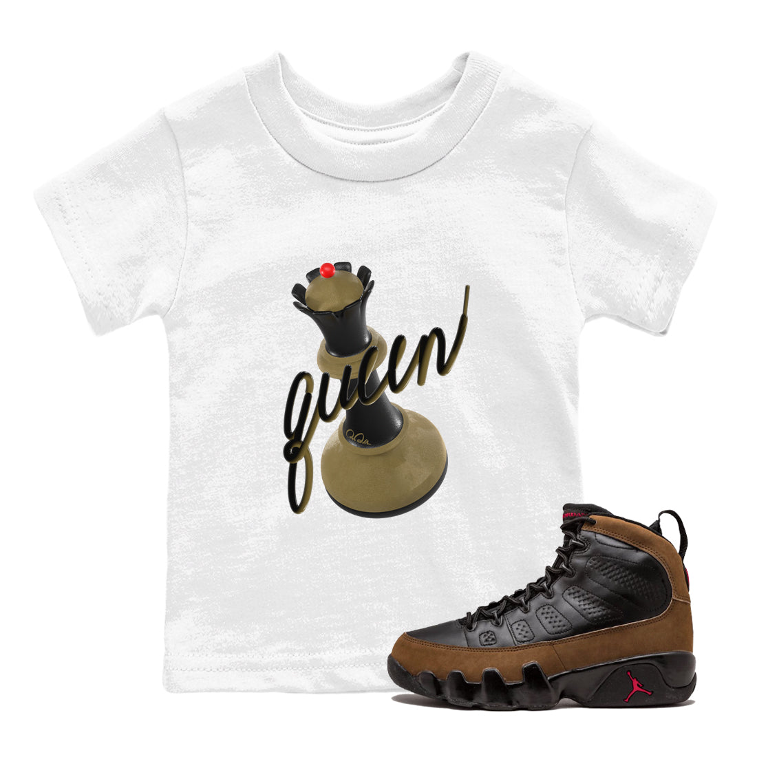 9s Olive shirts to match jordans 3D Queen sneaker match tees Air Jordan 9 Olive match shoes to clothes SNRT Sneaker Tees Youth Baby White 1 tee
