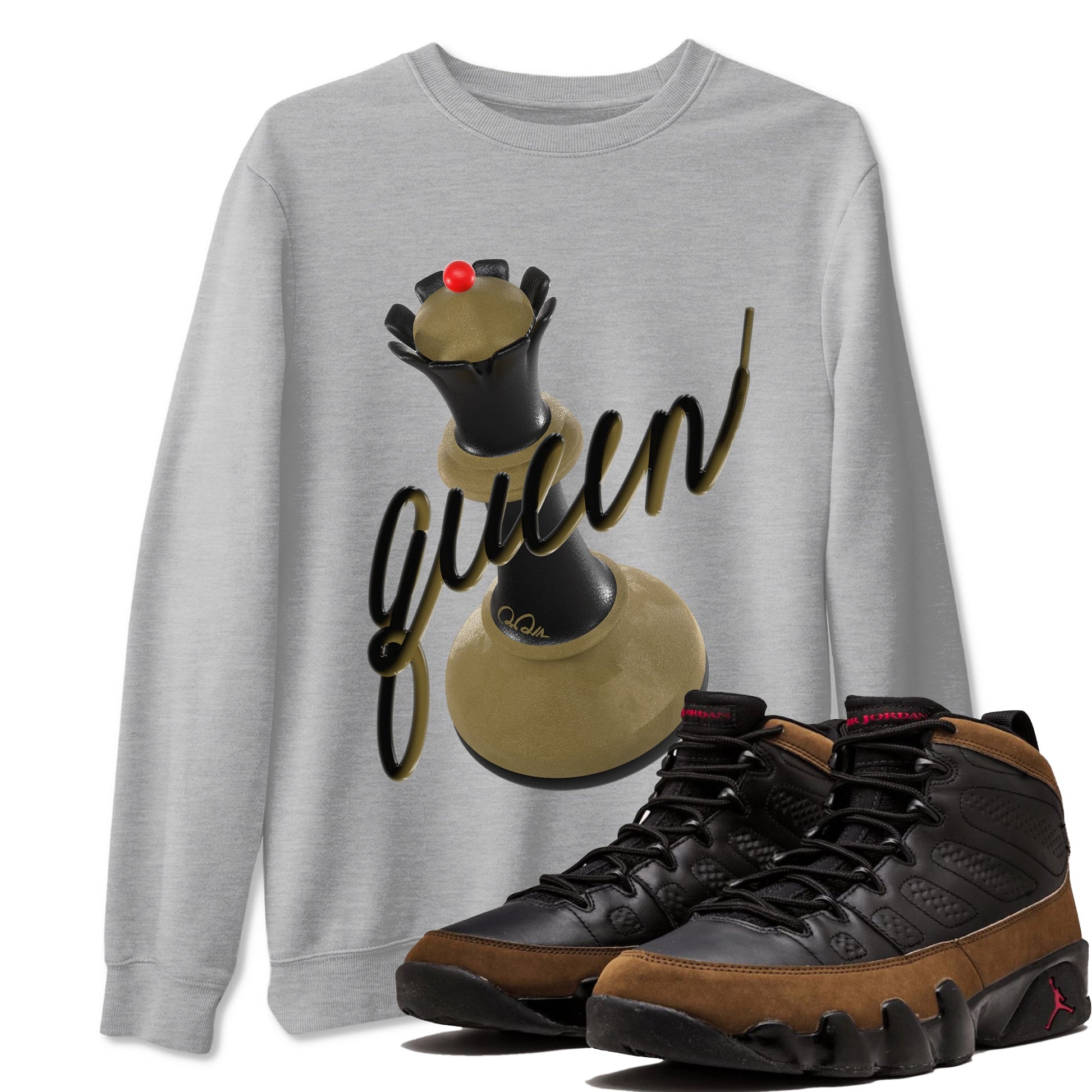 9s Olive shirts to match jordans 3D Queen sneaker match tees Air Jordan 9 Olive match shoes to clothes SNRT Sneaker Tees unisex cotton Heather Grey 1 shirts