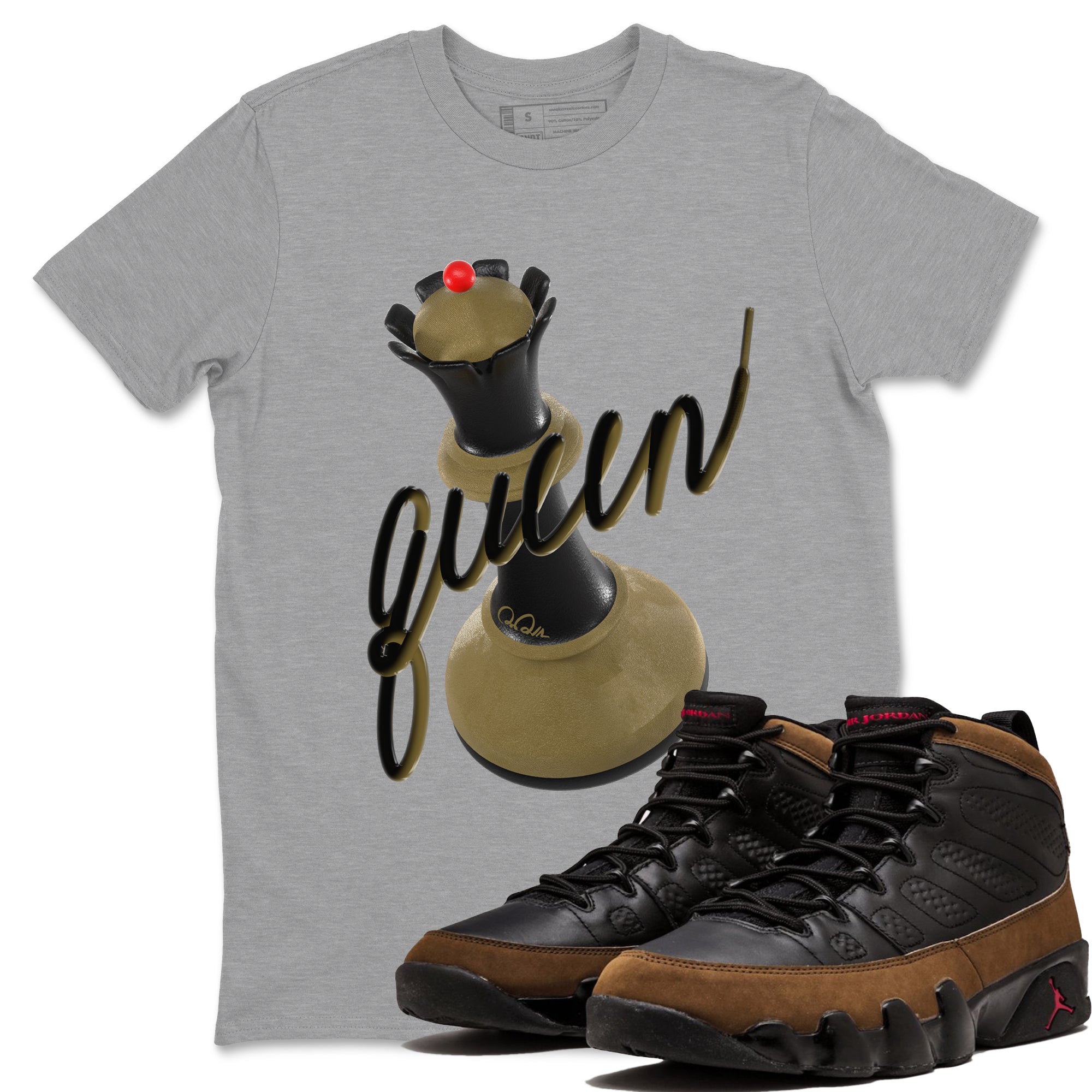 9s Olive shirts to match jordans 3D Queen sneaker match tees Air Jordan 9 Olive match shoes to clothes SNRT Sneaker Tees unisex cotton Heather Grey 1 shirts
