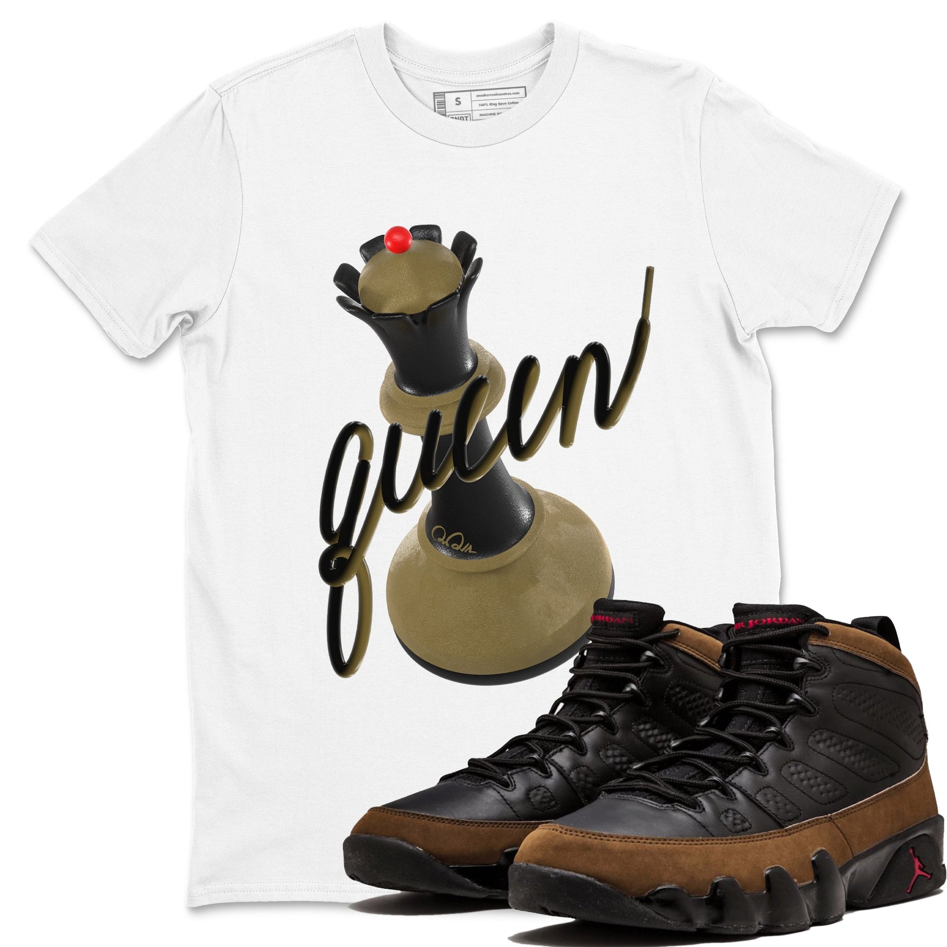 9s Olive shirts to match jordans 3D Queen sneaker match tees Air Jordan 9 Olive match shoes to clothes SNRT Sneaker Tees unisex cotton White 1 shirts