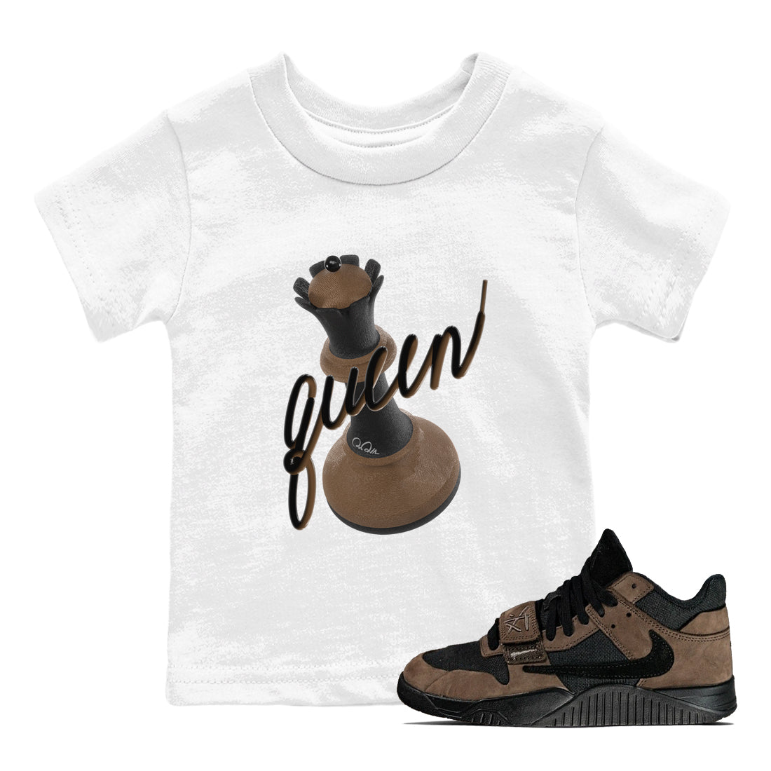 Jordan Jumpman Jack TR Travis Scott Dark Mocha shirts to match jordans 3D Queen sneaker match tees Jordan Jumpman Jack Travis Scott Dark Mocha match shoes to clothes SNRT Sneaker Tees Youth Baby White 1 tee