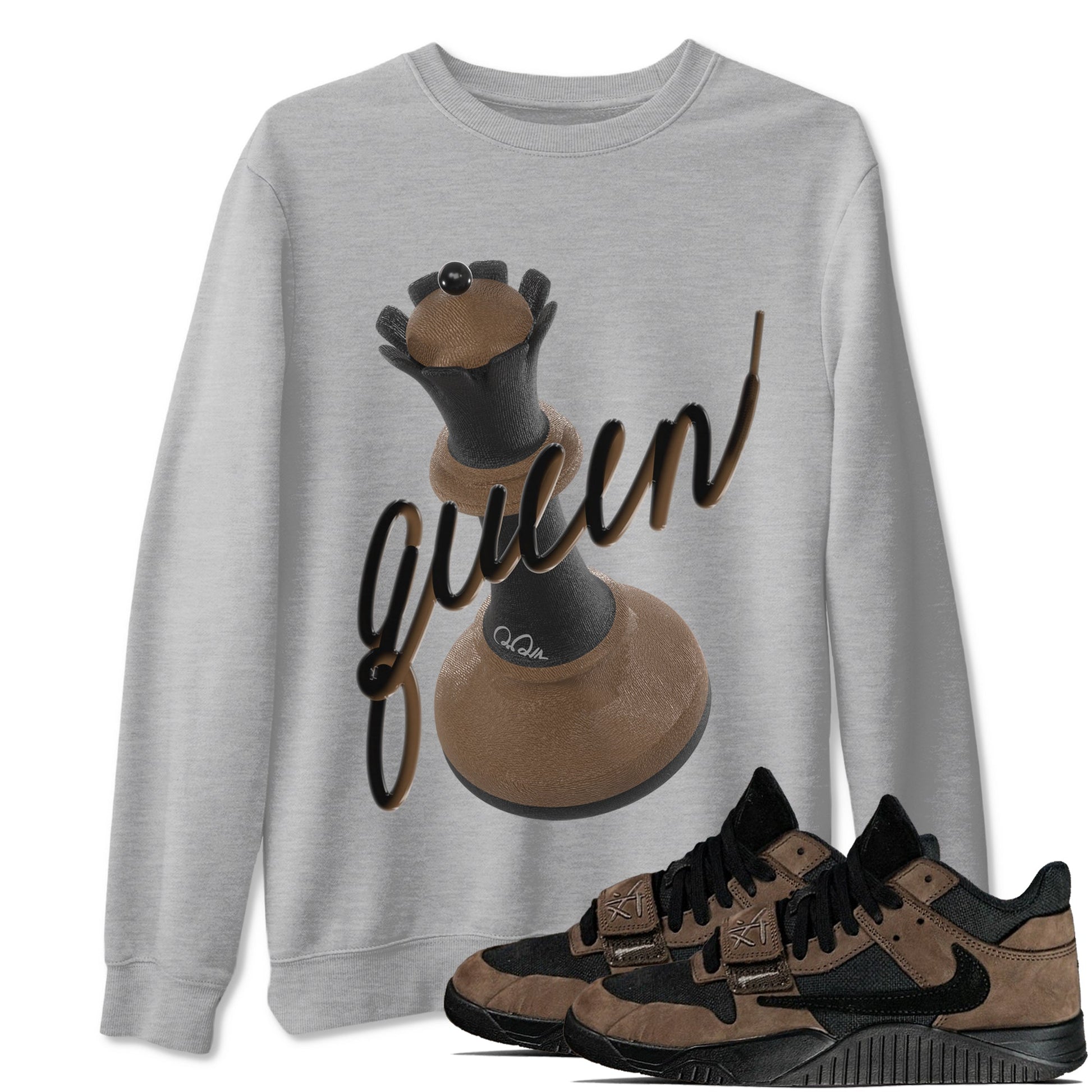 Jordan Jumpman Jack TR Travis Scott Dark Mocha shirts to match jordans 3D Queen sneaker match tees Jordan Jumpman Jack Travis Scott Dark Mocha match shoes to clothes SNRT Sneaker Tees unisex cotton Heather Grey 1 shirts