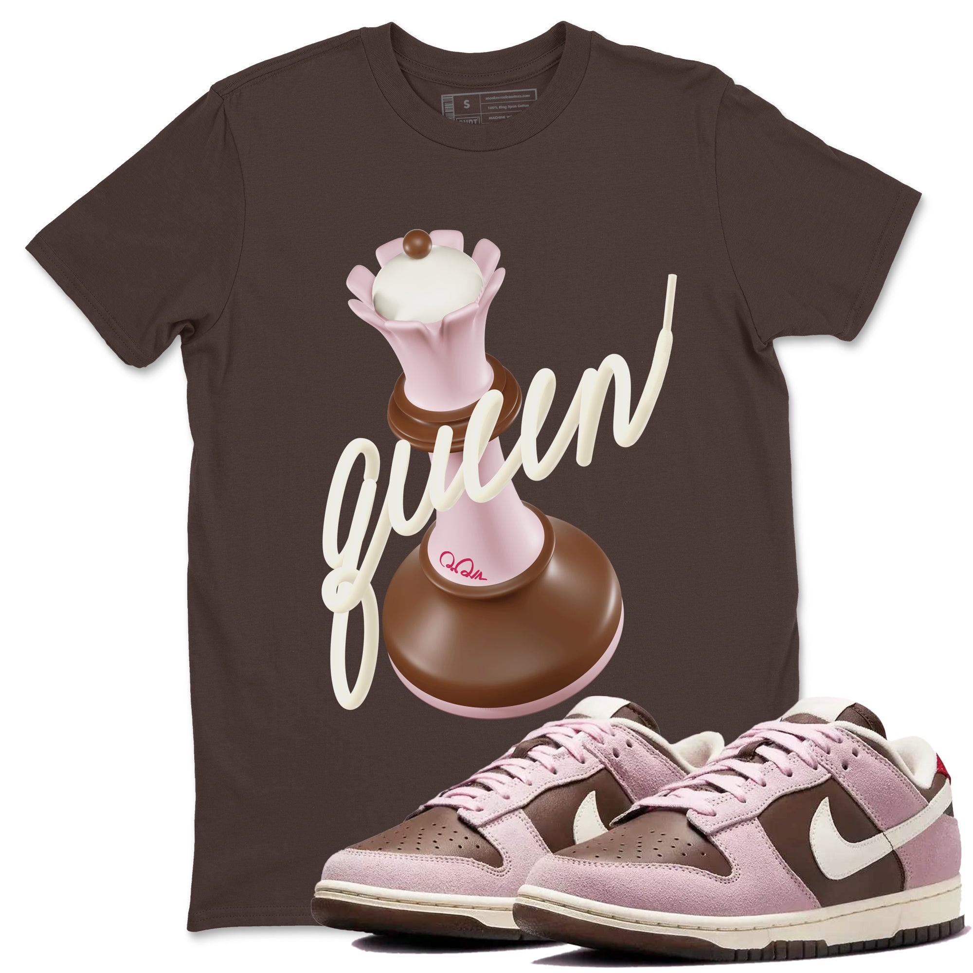 Dunk Cacao Wow And Pink Foam shirts to match jordans 3D Queen sneaker match tees Dunk Cacao Wow And Pink Foam SNRT Sneaker Tees streetwear brand Dark Chocolate 1 unisex cotton tee