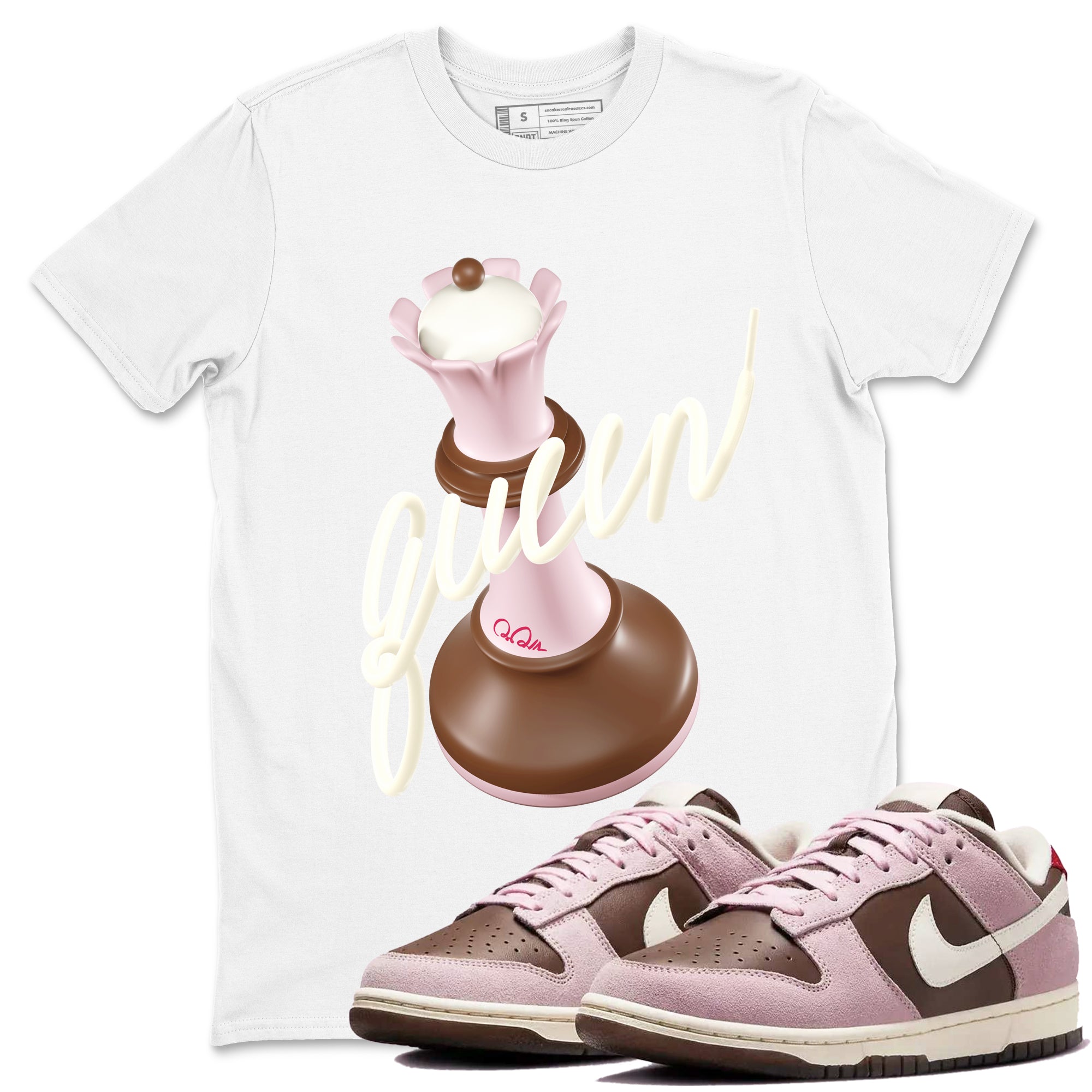 Dunk Cacao Wow And Pink Foam shirts to match jordans 3D Queen sneaker match tees Dunk Cacao Wow And Pink Foam SNRT Sneaker Tees streetwear brand White 1 unisex cotton tee
