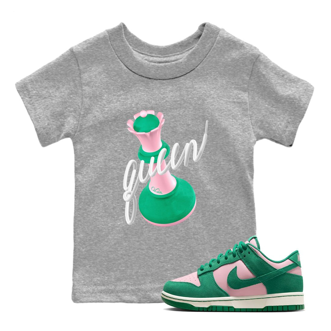 Dunk Low Medium Soft Pink Malachite shirt to match jordans 3D Queen sneaker tees Dunk Retro SE Medium Soft Pink Malachite SNRT sneaker release tees baby toddler Heather Grey 1 cotton Shirt