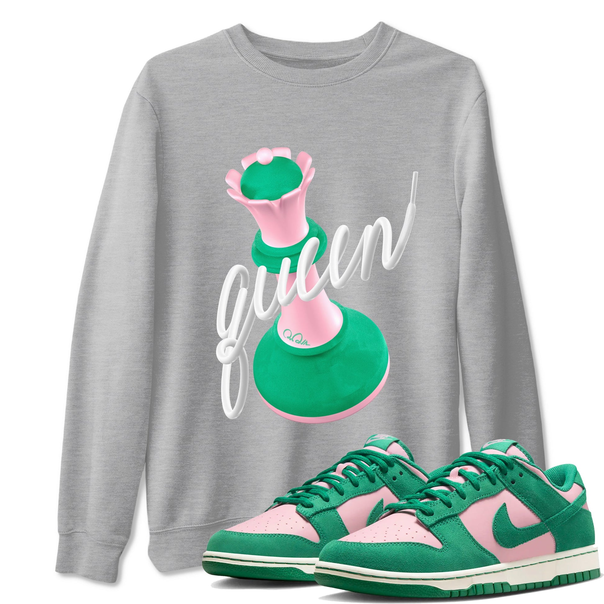 Dunk Low Medium Soft Pink Malachite shirt to match jordans 3D Queen sneaker tees Dunk Retro SE Medium Soft Pink Malachite SNRT Sneaker Release Tees unisex cotton Heather Grey 1 crew neck shirt