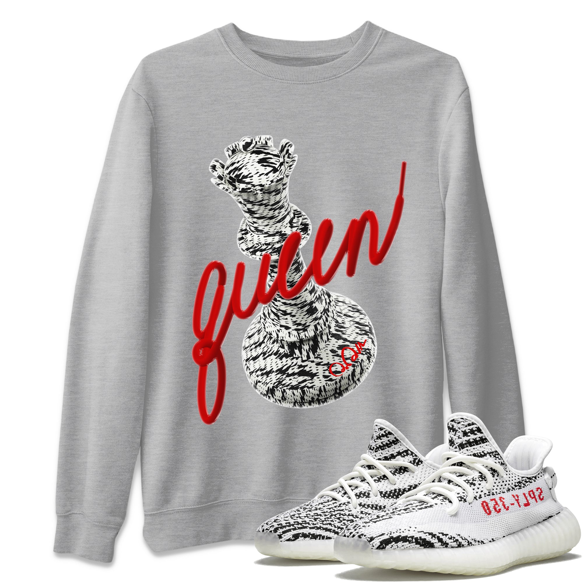 Yeezy 350 Zebra Sneaker Match Tees 3D Queen Sneaker Tees Yeezy Boost 350 V2 Zebra Sneaker Release Tees Unisex Shirts Heather Grey 1