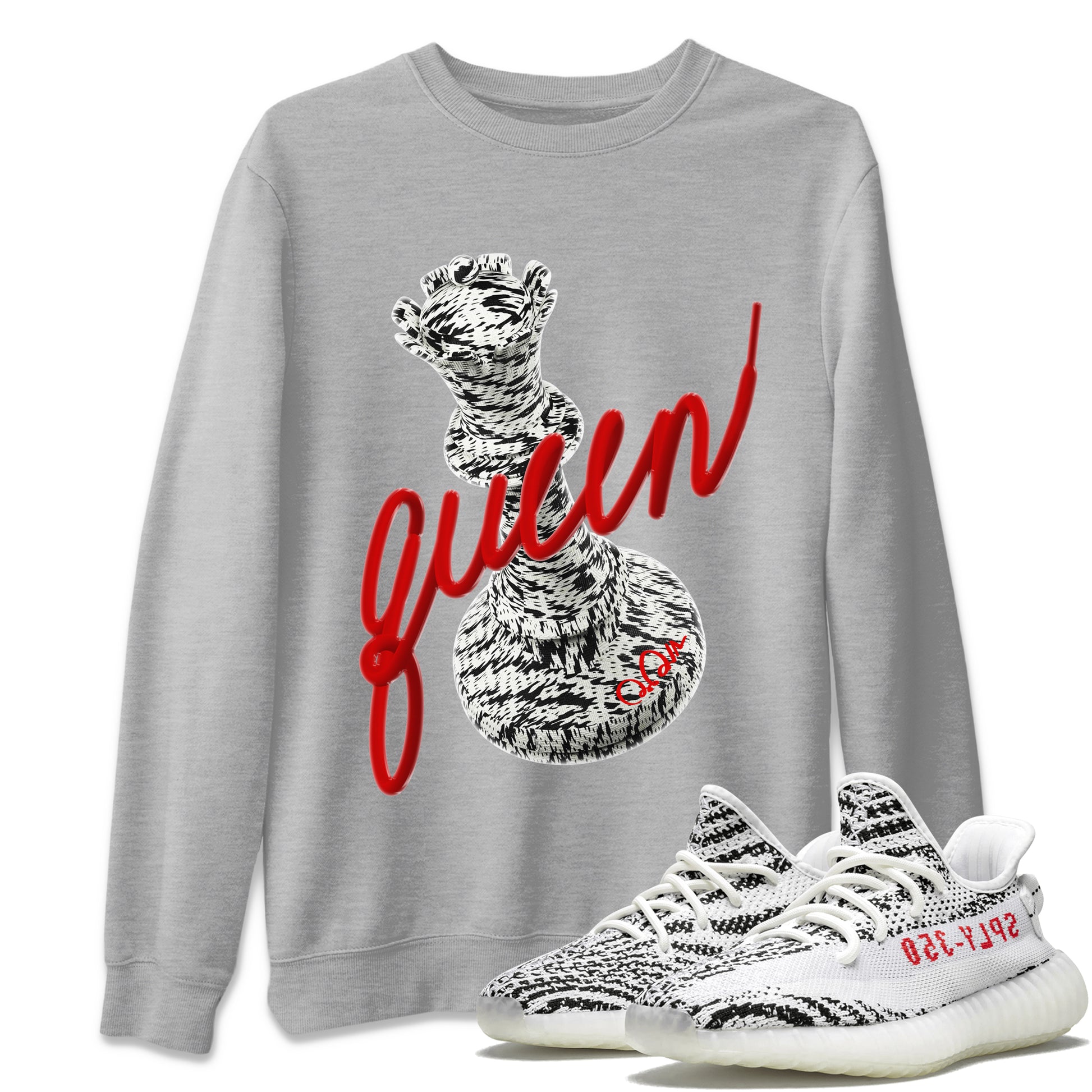 Yeezy 350 Zebra Sneaker Match Tees 3D Queen Sneaker Tees Yeezy Boost 350 V2 Zebra Sneaker Release Tees Unisex Shirts Heather Grey 1