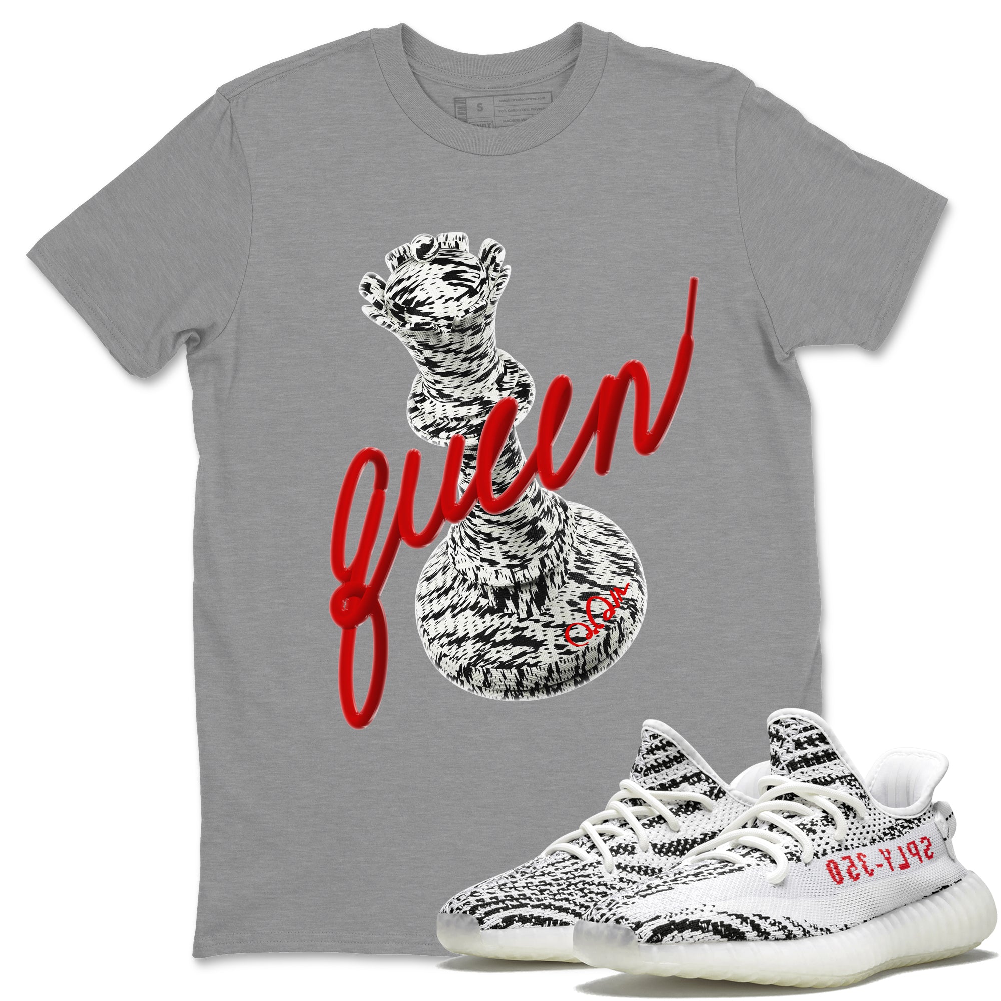 Yeezy 350 Zebra Sneaker Match Tees 3D Queen Sneaker Tees Yeezy Boost 350 V2 Zebra Sneaker Release Tees Unisex Shirts Heather Grey 1
