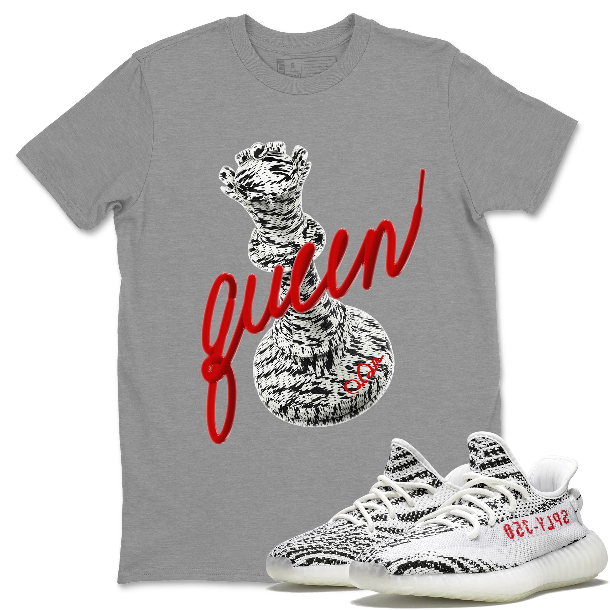 Yeezy 350 Zebra Sneaker Match Tees 3D Queen Sneaker Tees Yeezy Boost 350 V2 Zebra Sneaker Release Tees Unisex Shirts Heather Grey 1