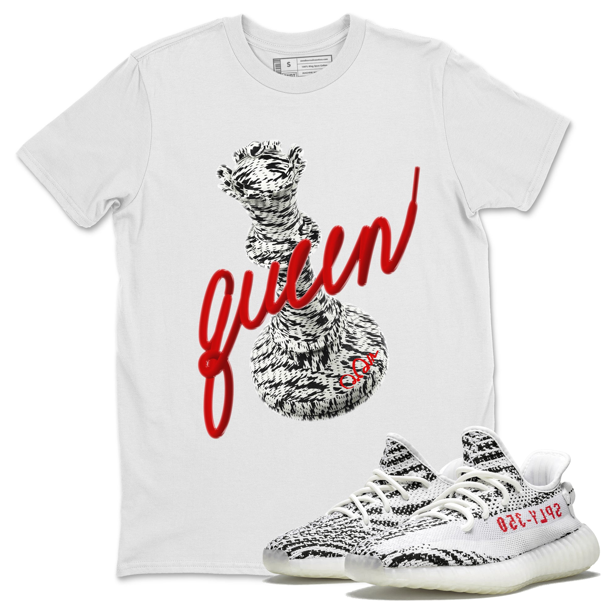 Yeezy 350 Zebra Sneaker Match Tees 3D Queen Sneaker Tees Yeezy Boost 350 V2 Zebra Sneaker Release Tees Unisex Shirts White 1