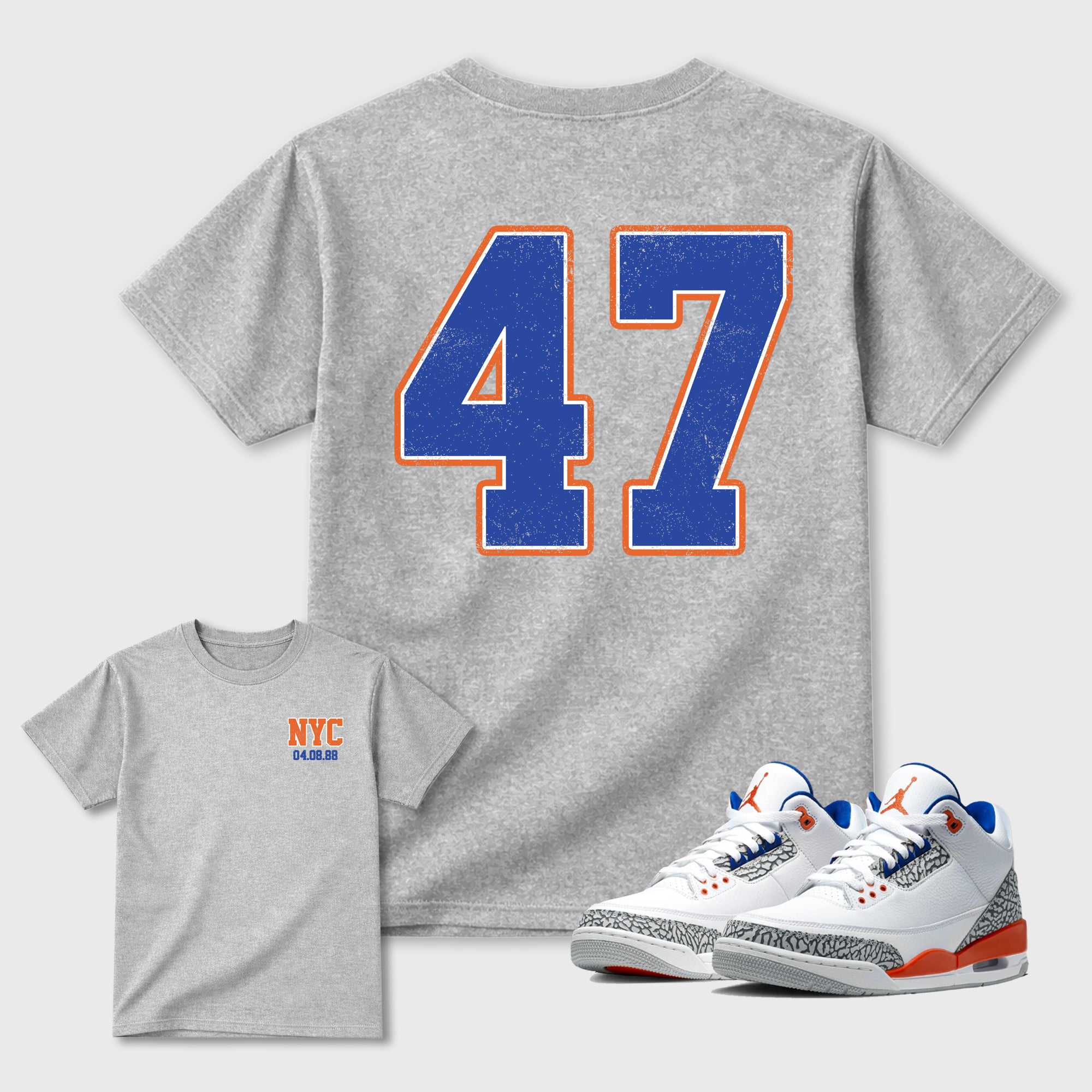 47 Graphic T-Shirt sneaker match tee designed for the sneakers, featuring coordinated color options for a perfect streetwear match. Heather Grey shirt.