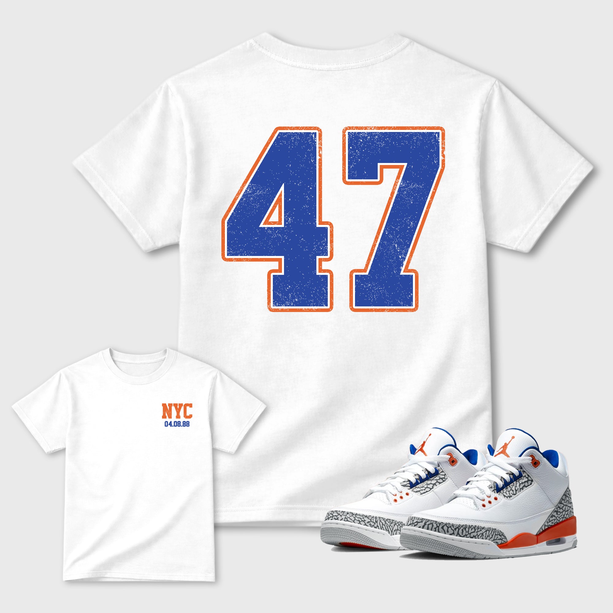 47 Graphic T-Shirt sneaker match tee designed for the sneakers, featuring coordinated color options for a perfect streetwear match. White shirt.