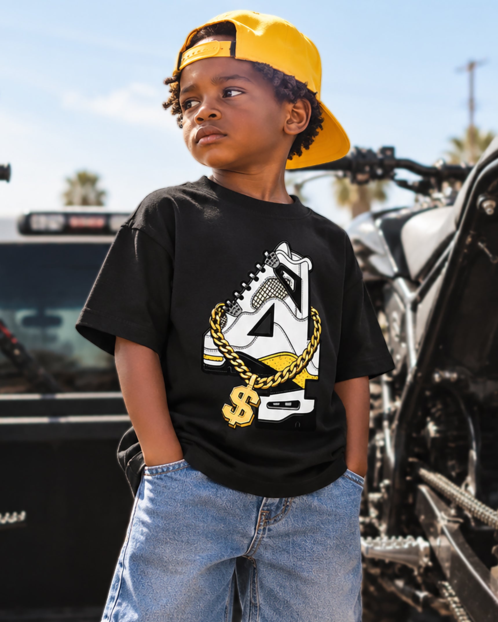 Number Statue Air Jordan 4 Tour Yellow Matching Kids Graphic Tee