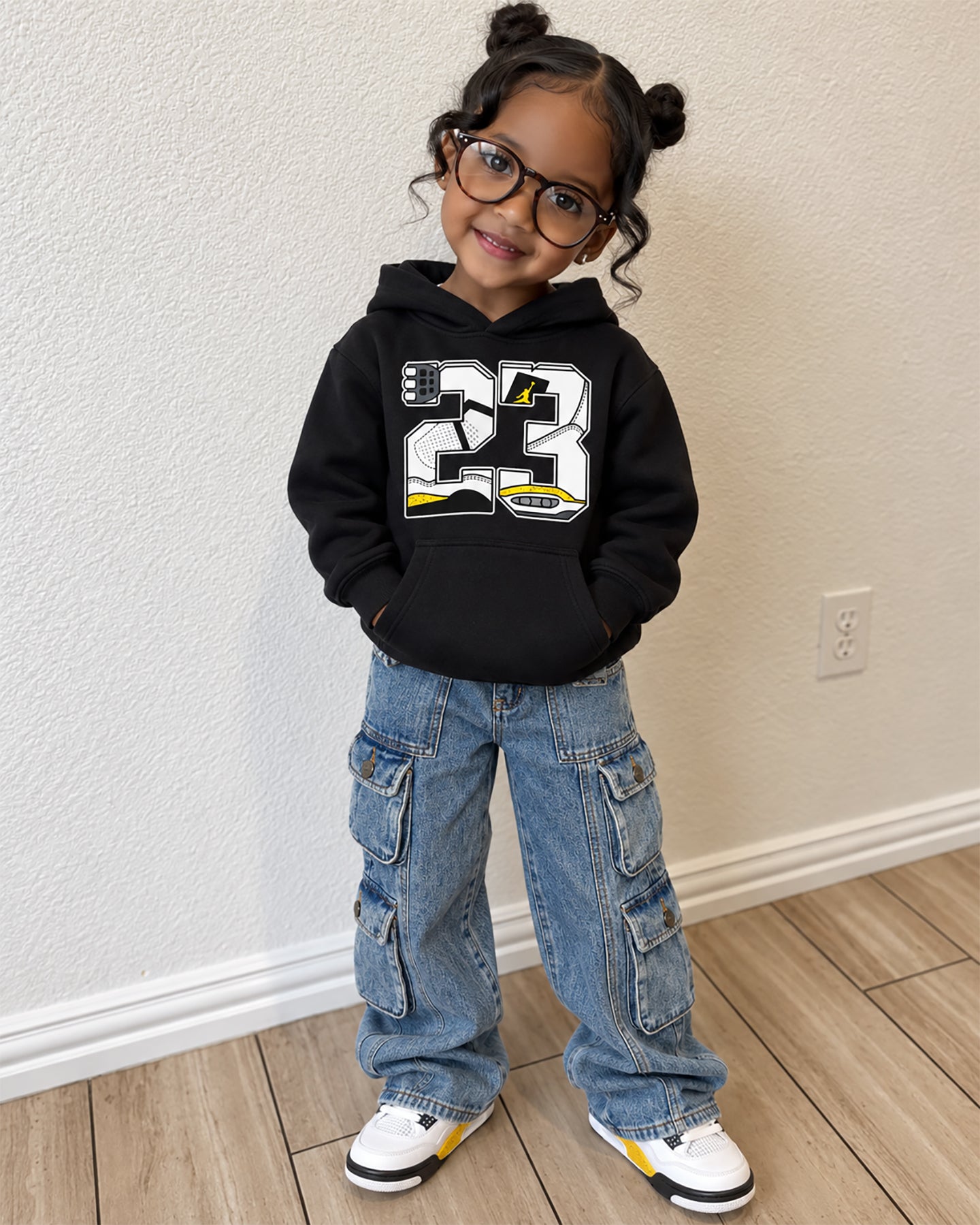 air jordan 4 tour yellow sneaker matching kids hoodie. number 23 graphic hoodie.