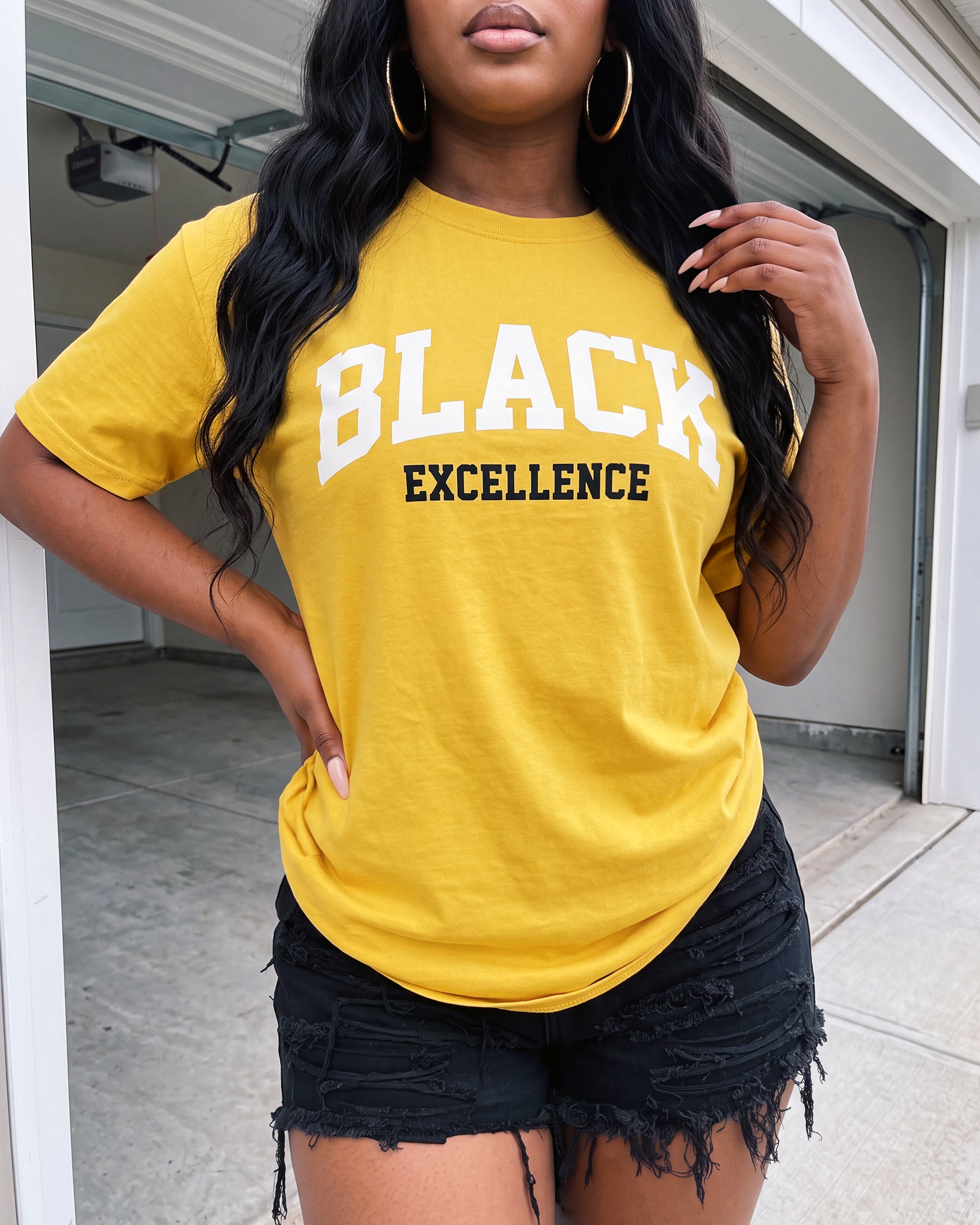 Varsity Black Excellence Graphic T-Shirt Matching Air Jordan 4 Retro Tour Yellow.