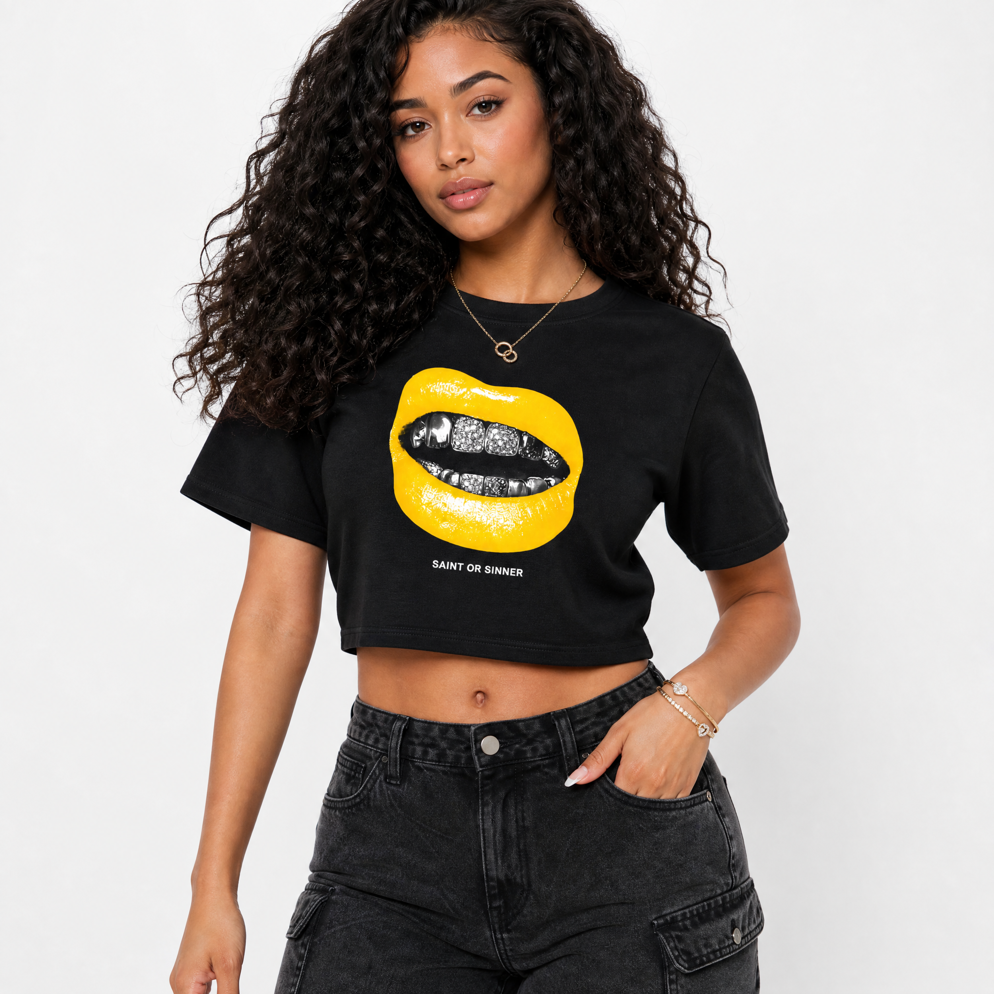 Saint or Sinner Premium Graphic Crop T-shirt