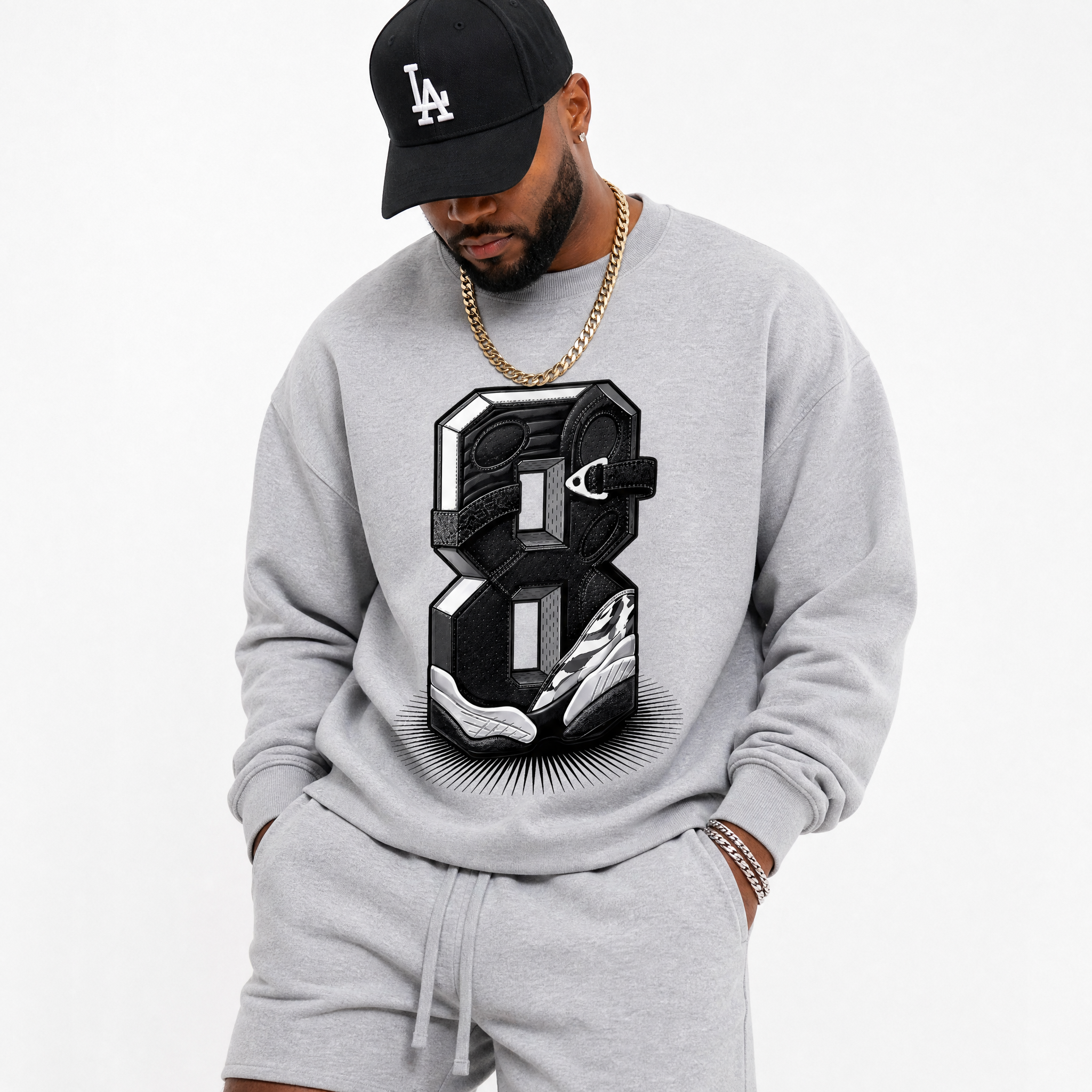 Number Statue Premium Graphic Sweatshirt - Air Jordan 8 Chrome