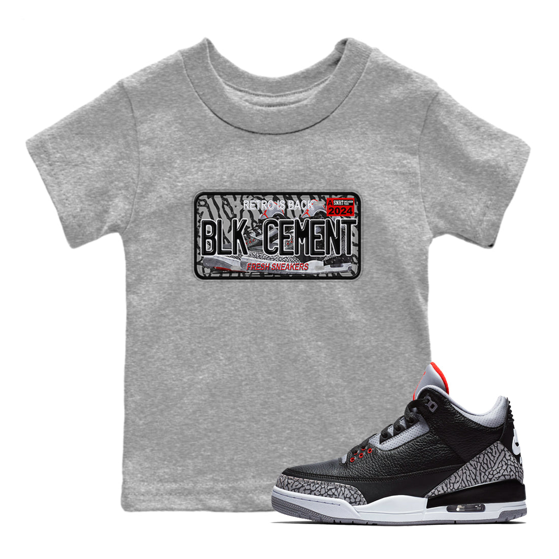 Sneaker Plate SNRT Sneaker Tees Kids - Air Jordan 3 Black Cement - SNRT Sneaker T-shirts