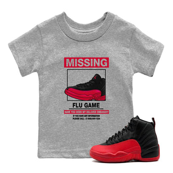 Missing Sneaker SNRT Sneaker Tees Kids - Air Jordan 12 Flu Game - SNRT Sneaker T-shirts
