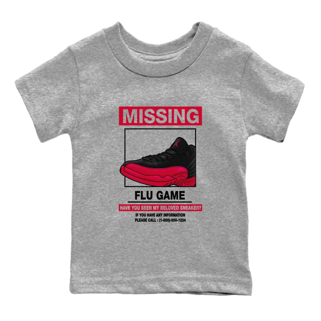 Missing Sneaker SNRT Sneaker Tees Kids - Air Jordan 12 Flu Game - SNRT Sneaker T-shirts