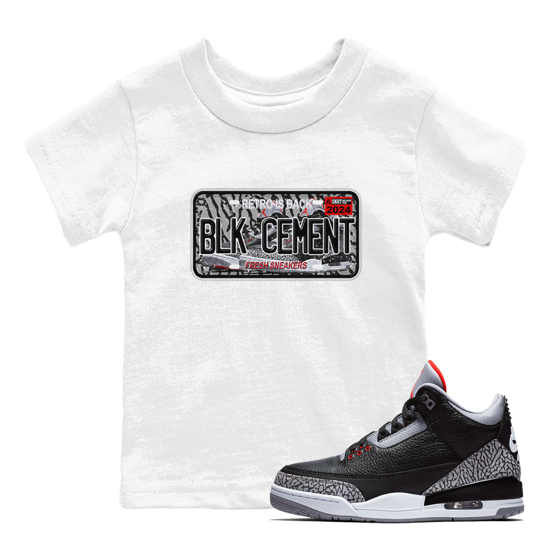 Sneaker Plate SNRT Sneaker Tees Kids - Air Jordan 3 Black Cement - SNRT Sneaker T-shirts
