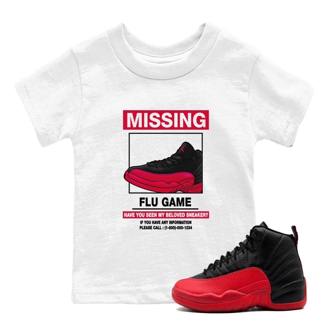 Missing Sneaker SNRT Sneaker Tees Kids - Air Jordan 12 Flu Game - SNRT Sneaker T-shirts