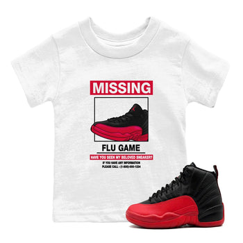 Missing Sneaker SNRT Sneaker Tees Kids - Air Jordan 12 Flu Game - SNRT Sneaker T-shirts