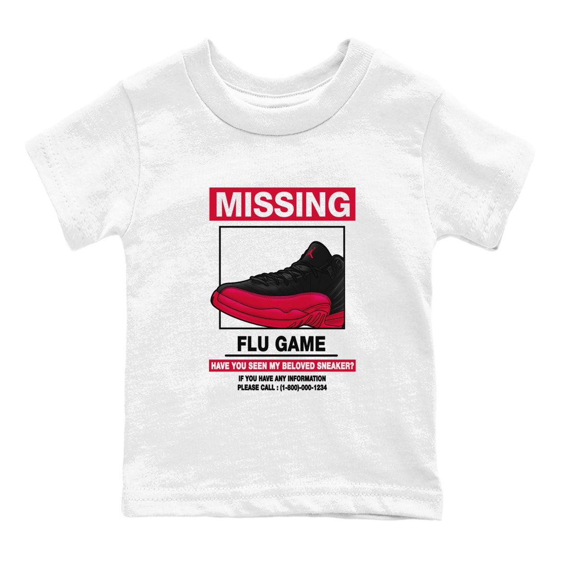 Missing Sneaker SNRT Sneaker Tees Kids - Air Jordan 12 Flu Game - SNRT Sneaker T-shirts