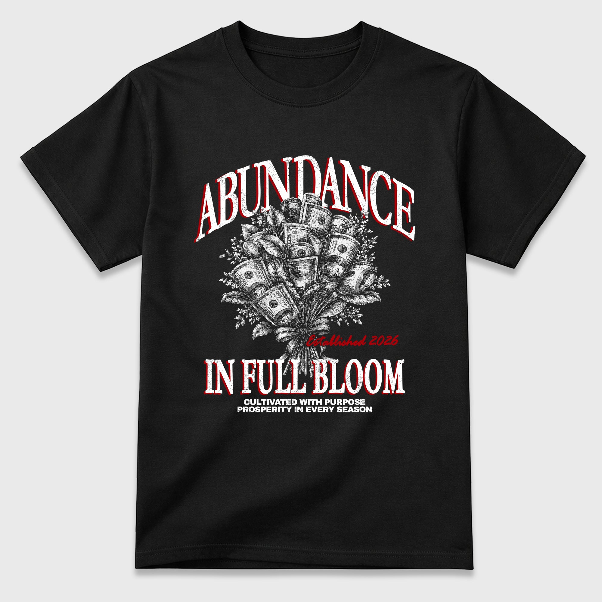 Abundance Graphic T-Shirt featuring original streetwear artwork designed to match the Air Jordan 9 True Red. Black 2 Graphic T-Shirt.
