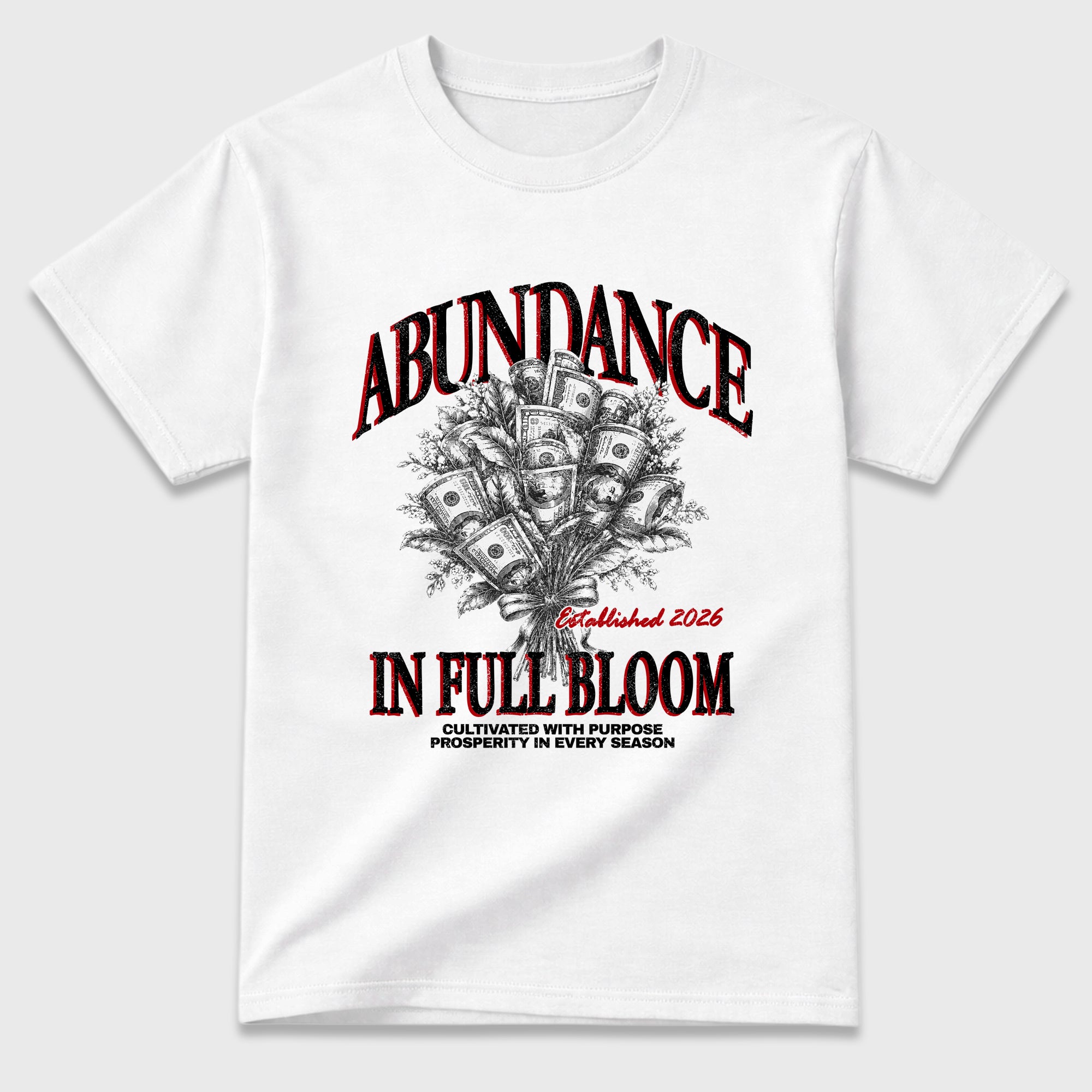 Abundance Graphic T-Shirt featuring original streetwear artwork designed to match the Air Jordan 9 True Red. White 2 Graphic T-Shirt.