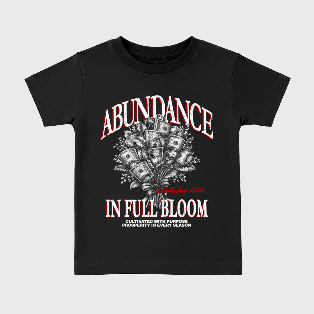 Abundance Baby & Kids Graphic T-Shirt featuring original artwork designed to match the Air Jordan 9 True Red. Black 2 Kids Graphic Tee.