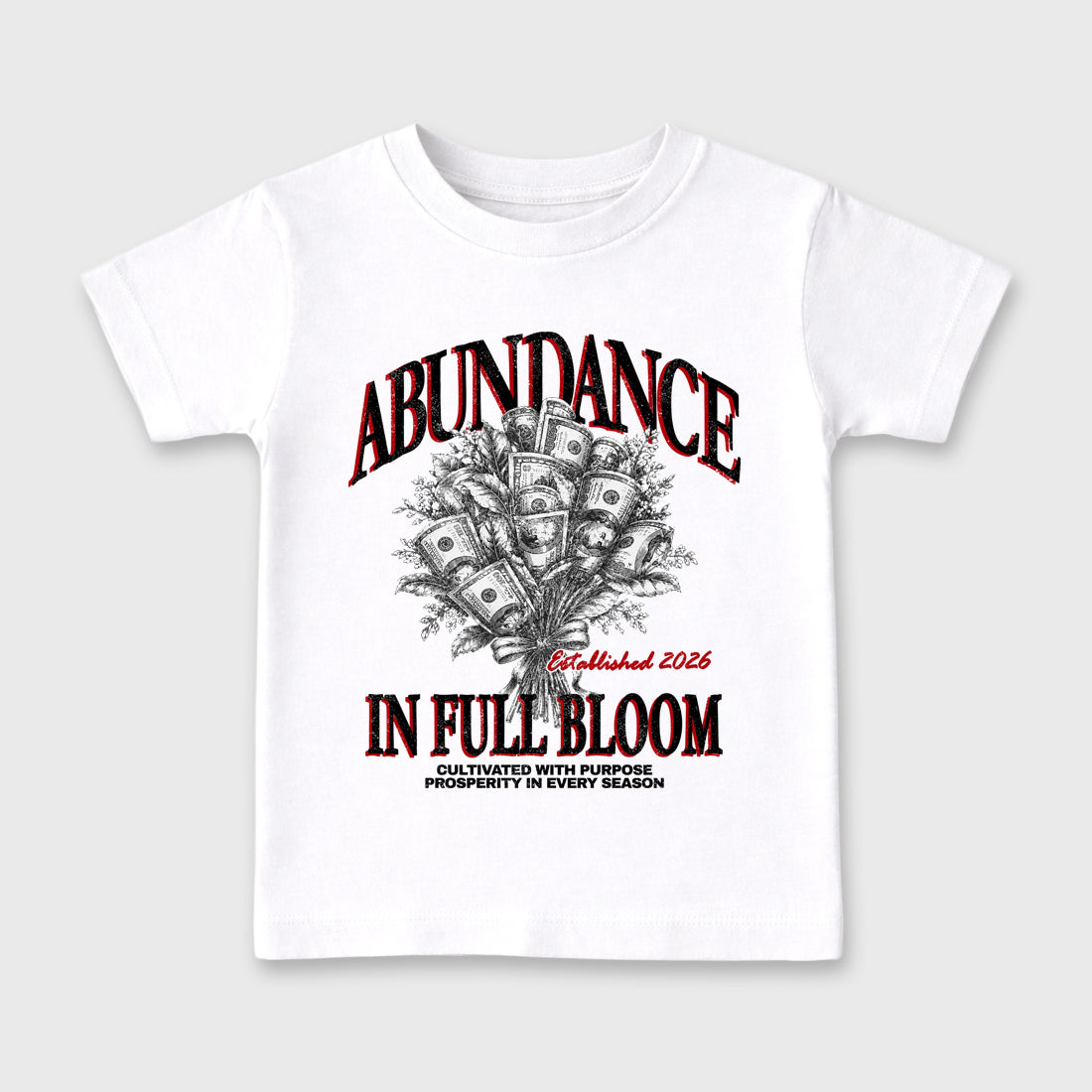 Abundance Baby & Kids Graphic T-Shirt featuring original artwork designed to match the Air Jordan 9 True Red. White 2 Kids Graphic Tee.