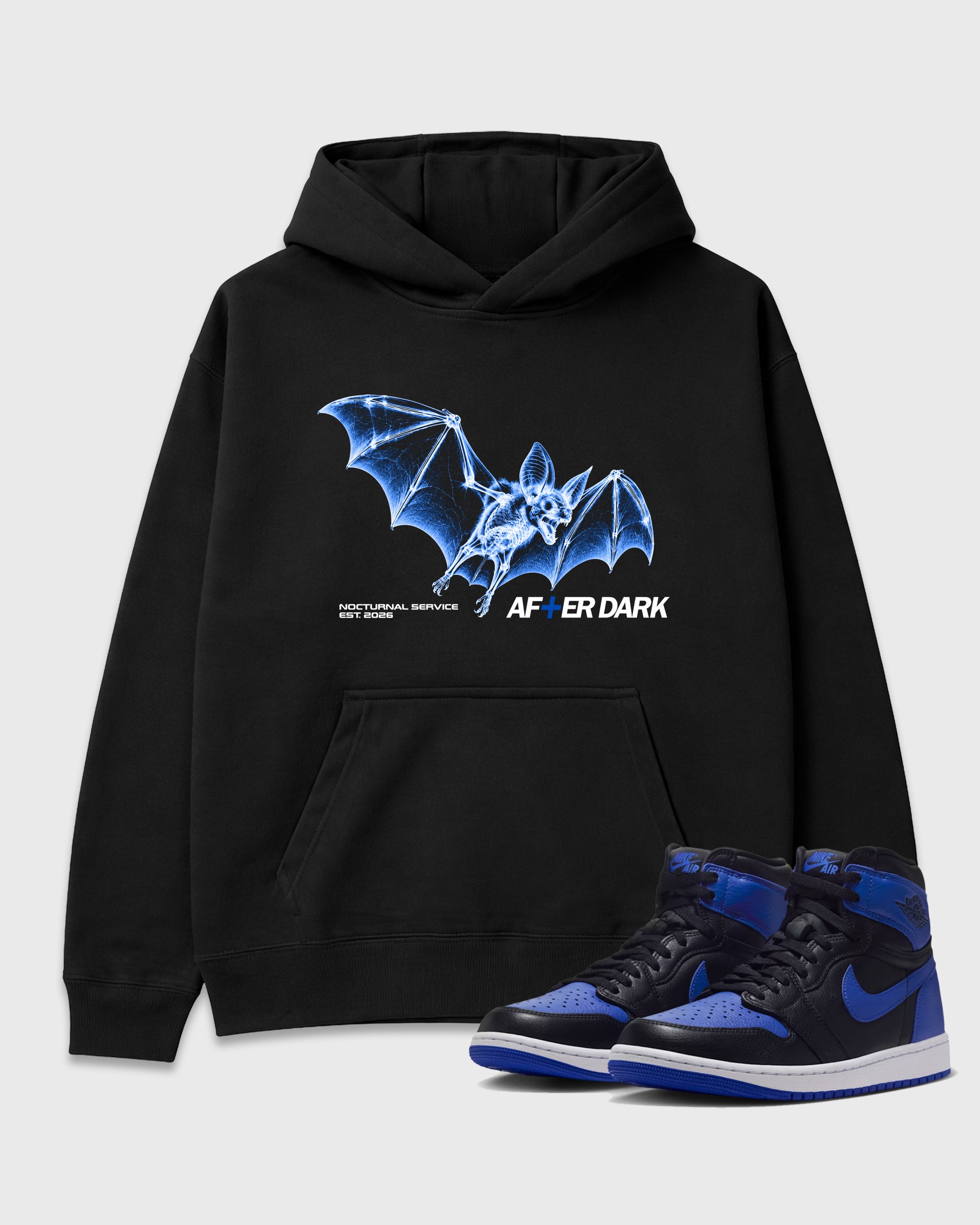 After Dark Graphic T-Shirt featuring original streetwear artwork designed to match the Air Jordan 1 Royal. Black 1 Graphic Tee.