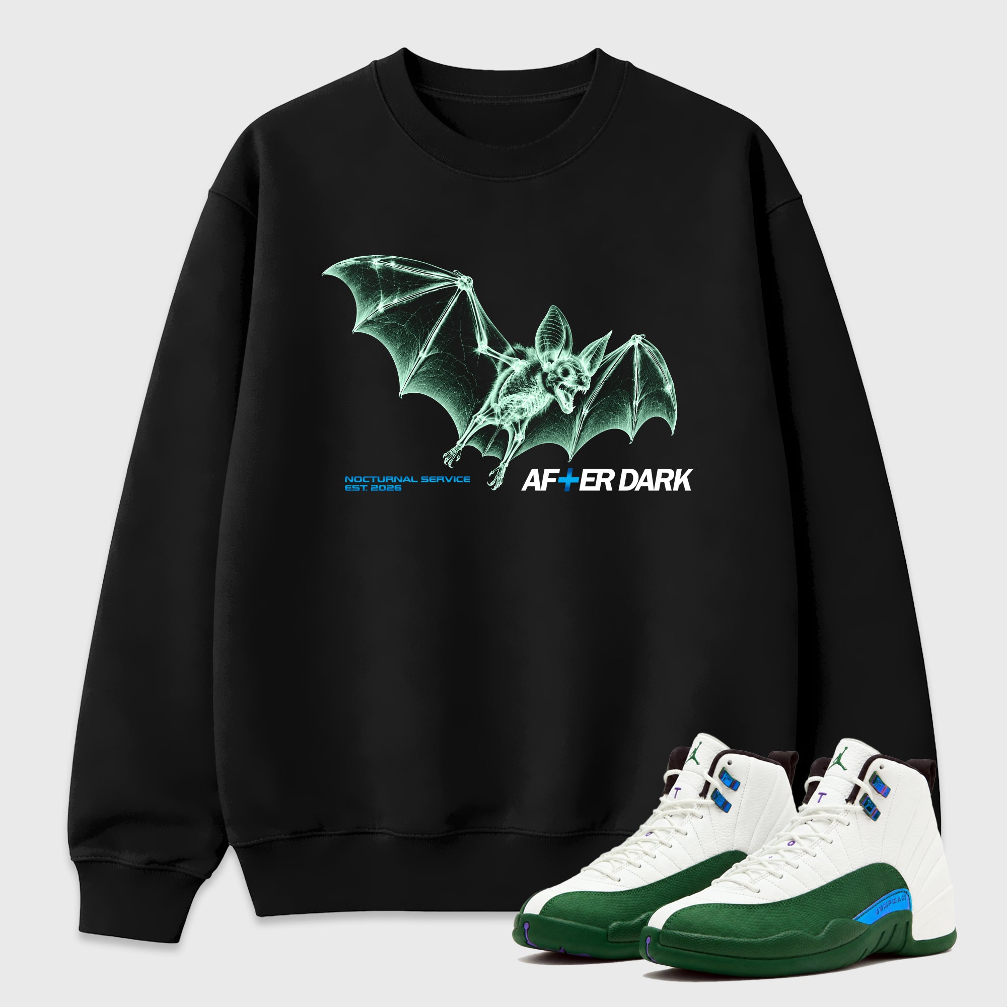 After Dark Graphic T-Shirt featuring original streetwear artwork designed to match the Air Jordan 12 Summit Green. Black 1 Graphic Tee.