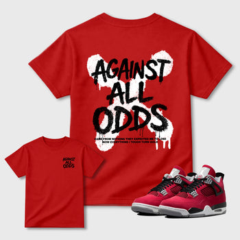 Against All Odds sneaker match t-shirt styled to complete your sneaker outfitwith the AJ4 Toro Bravo, shown in Red.
