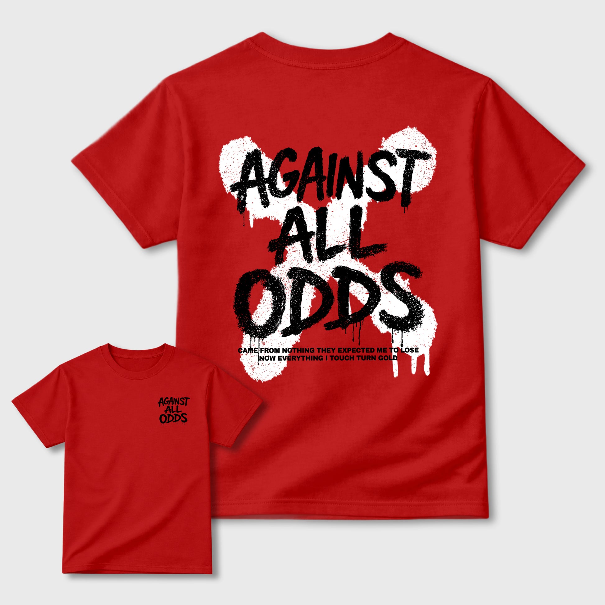 Against All Odds sneaker match t-shirt styled to complete your sneaker outfitwith the AJ4 Toro Bravo, shown in Red.