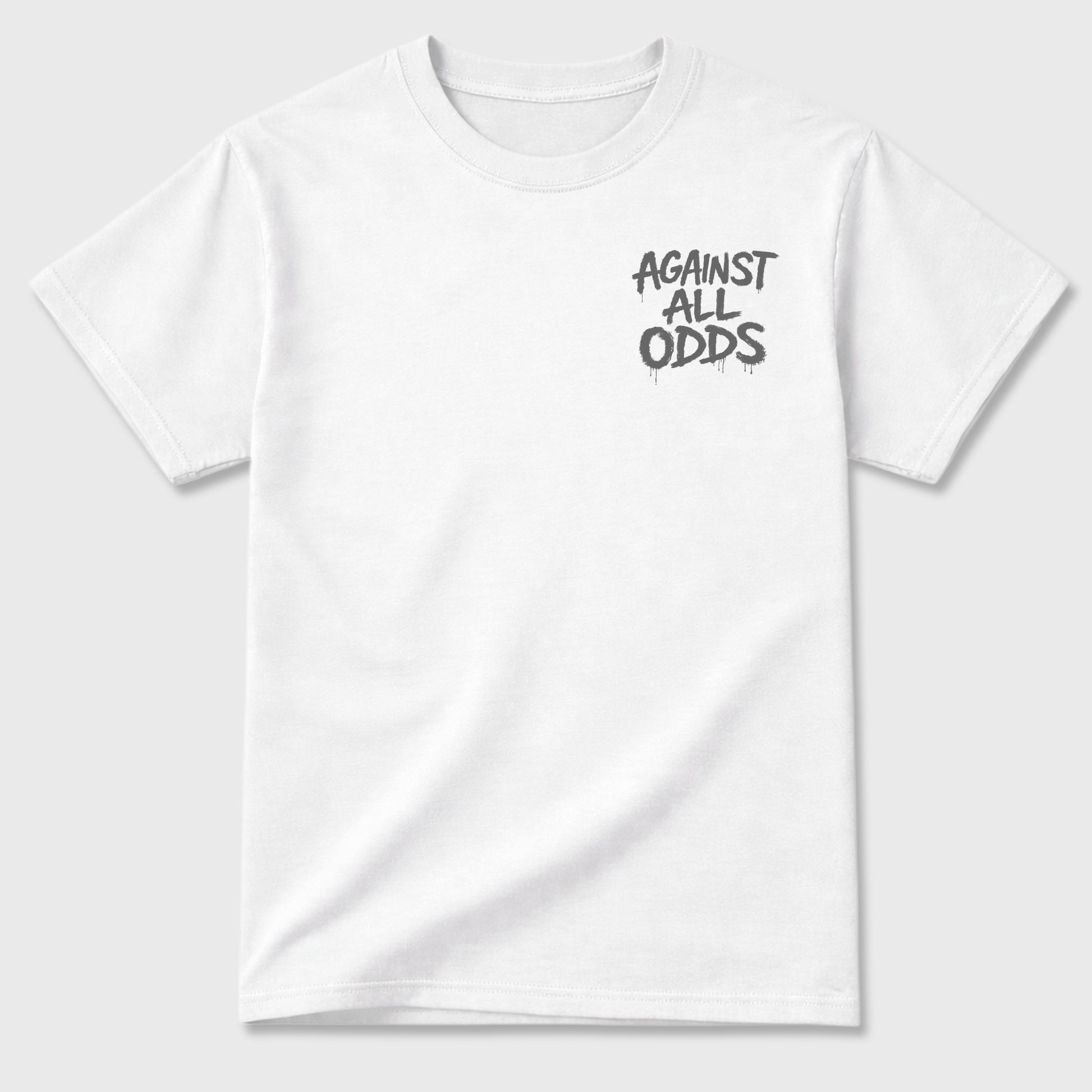 Against All Oddsgraphic t-shirt. Streetwear sneakerfit. Sneaker outfit. Complete your fit with the 5s White Metallic, shown in White.