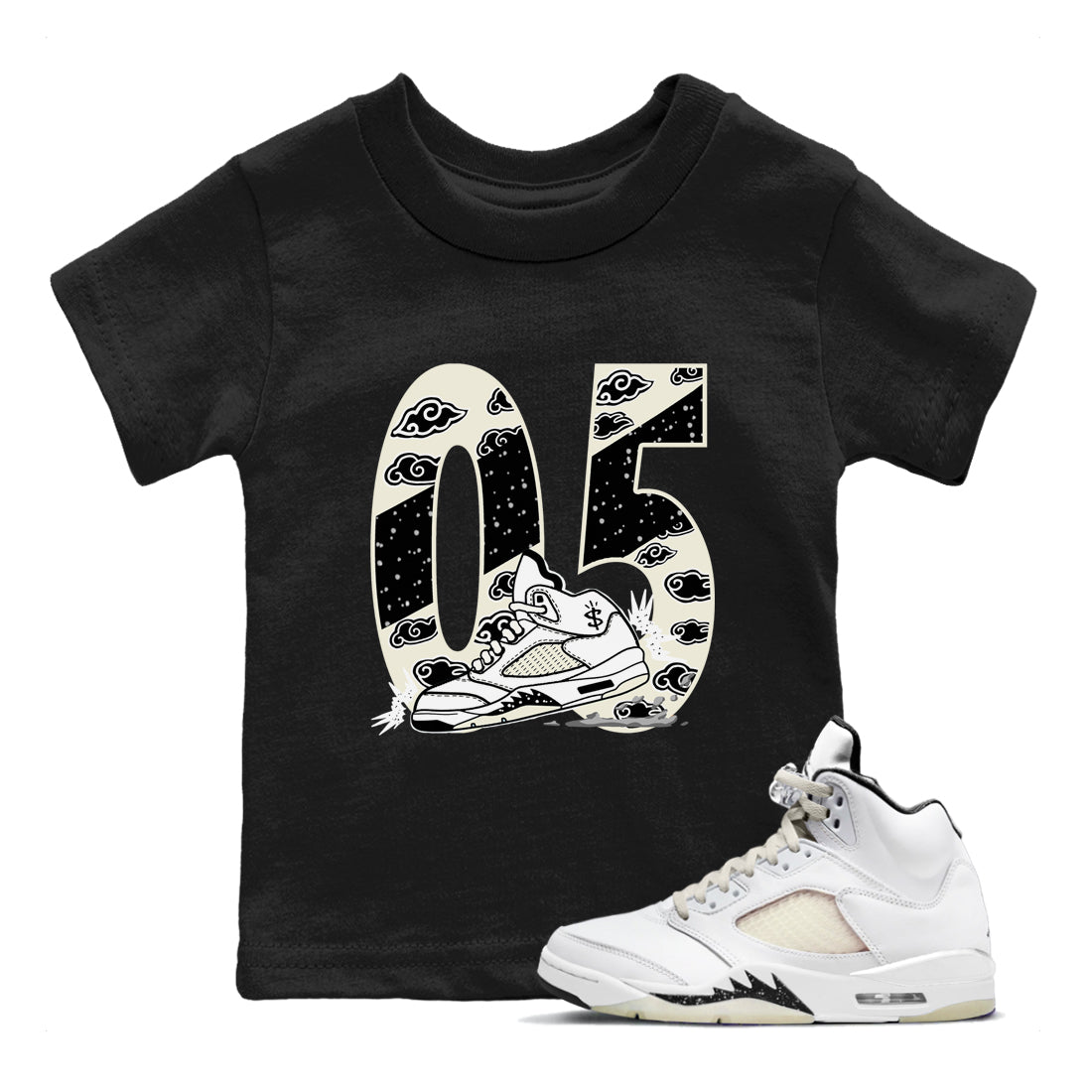 AJ5 Sail shirt to match jordans Aggressive Dribble sneaker tees Air Jordan 5 Sail SNRT sneaker release tees baby toddler Black 1 cotton Shirt