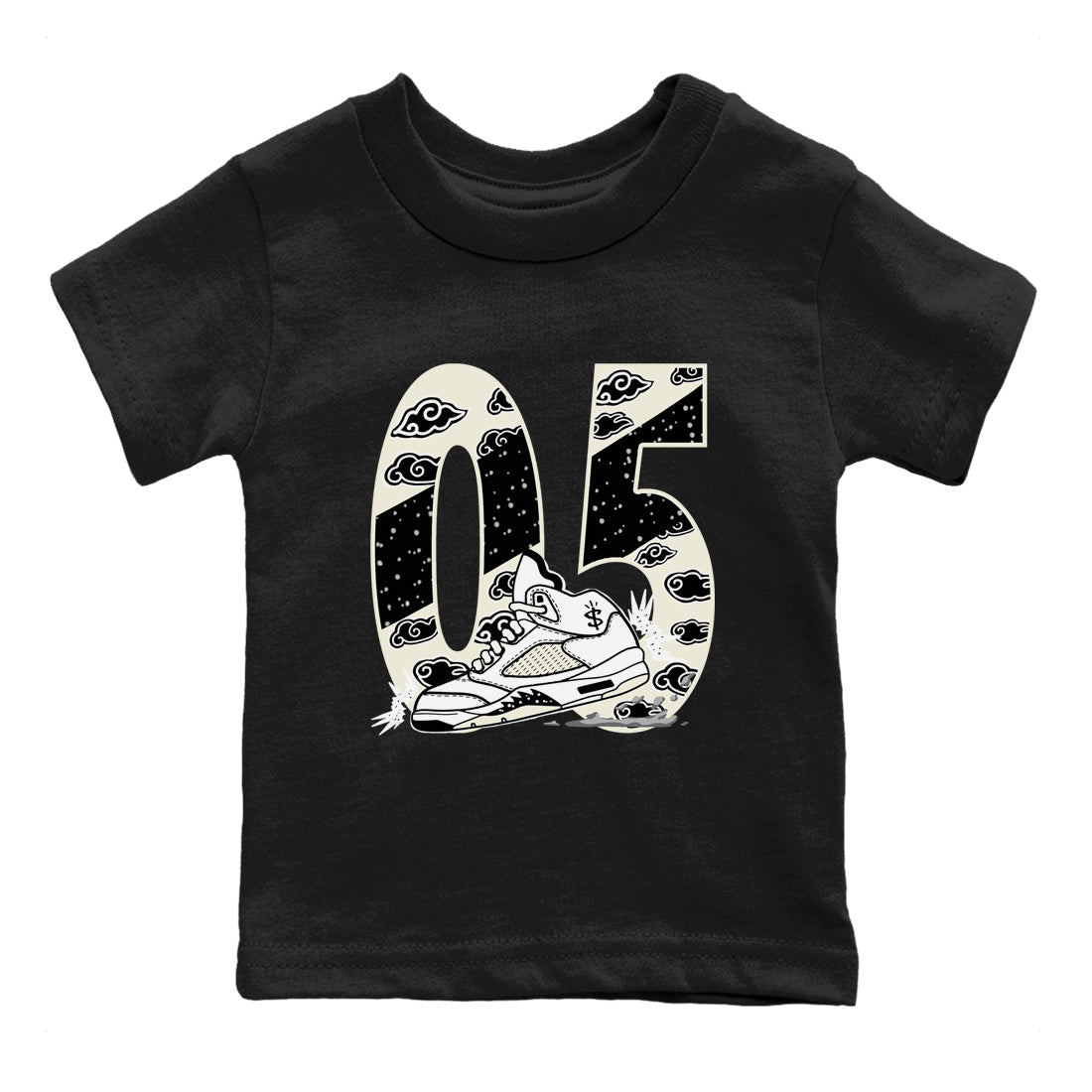 AJ5 Sail shirt to match jordans Aggressive Dribble sneaker tees Air Jordan 5 Sail SNRT sneaker release tees baby toddler Black 2 cotton Shirt